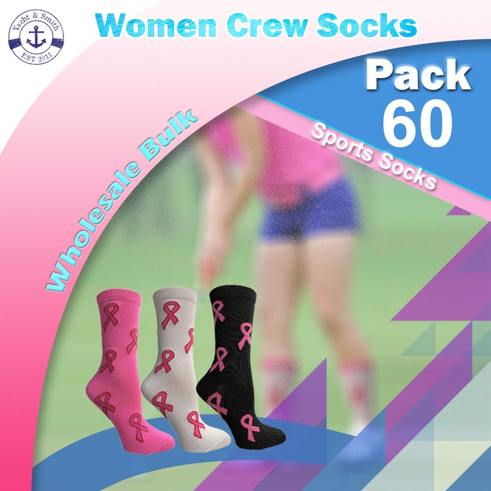 **Yacht & Smith Women's Pink Ribbon Breast Cancer Awareness Socks - Ankle & Crew Length - Comfortable & Supportive for Everyday Wear, Workouts, and Charity Events**