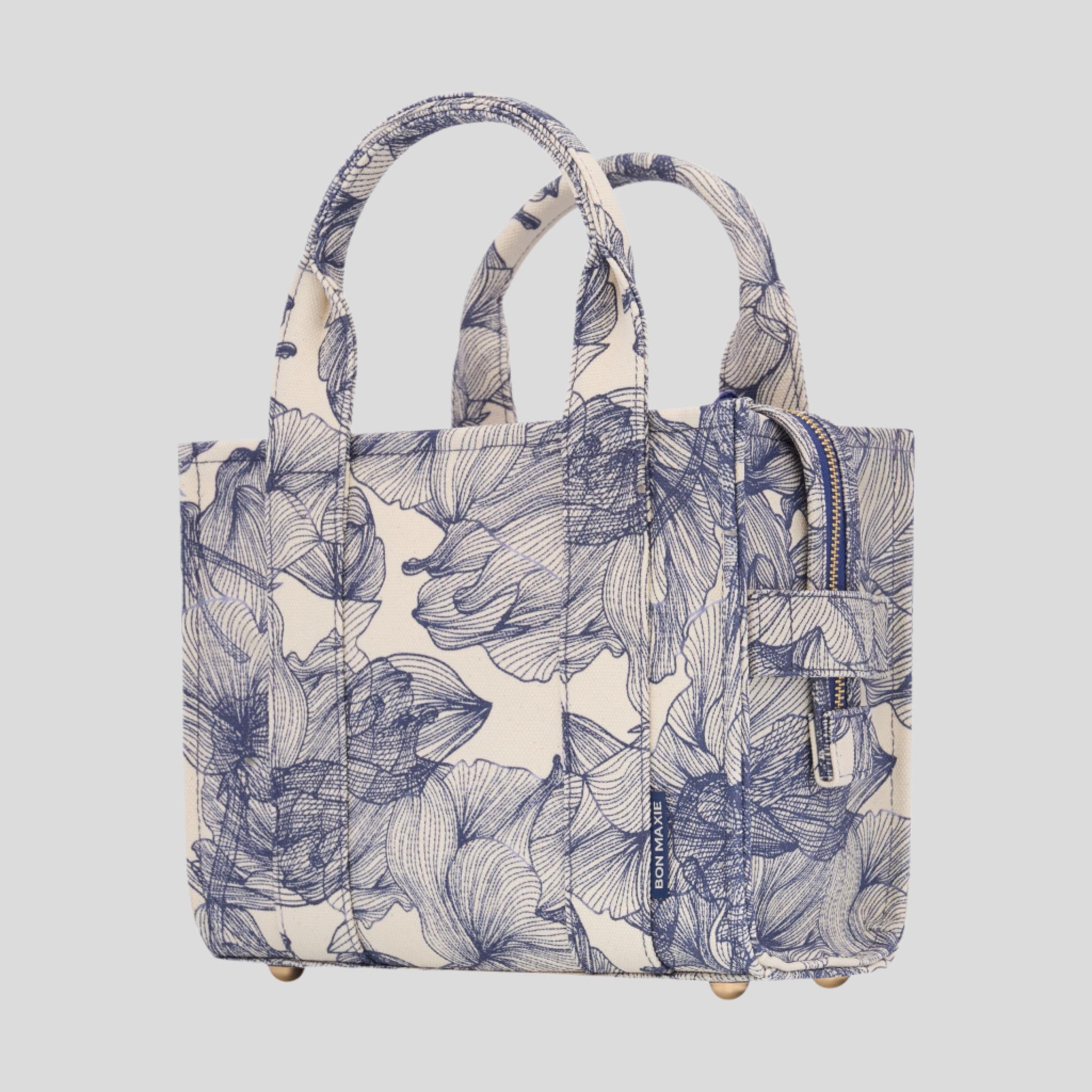 Micro Bon Vivant Structured Tote Bag - Navy Floral Print Handbag for Women | Stylish Work Bag, Travel Tote & Everyday Purse for Office, Shopping & Commute