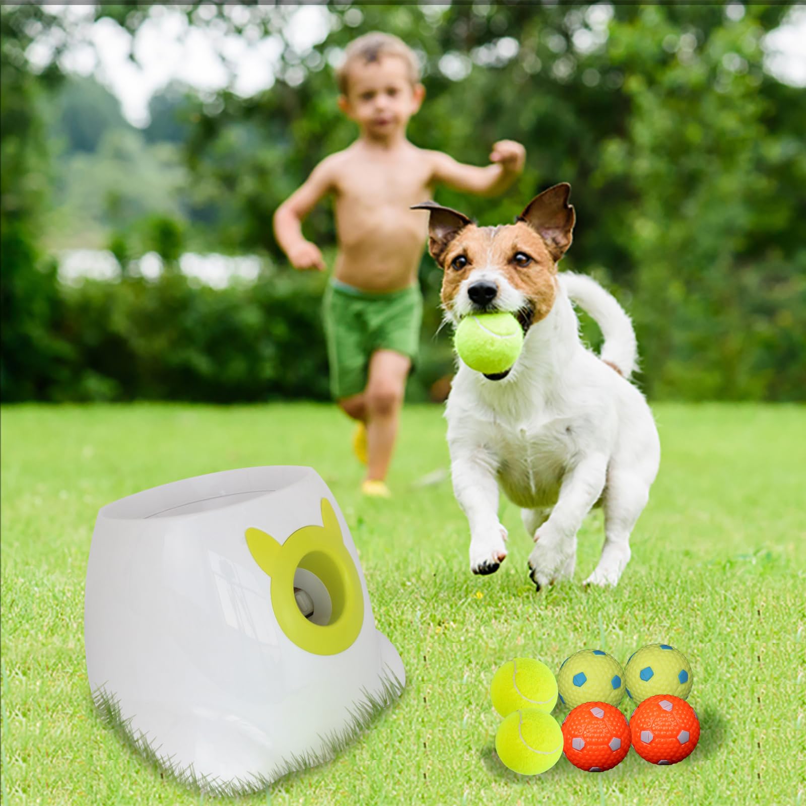 BestHLS Automatic Dog Ball Launcher - Interactive Tennis Ball Thrower Machine for Small & Medium Dogs (10-30ft Fetching Distance, White) - Perfect for Backyard Play, Dog Training & Exercise