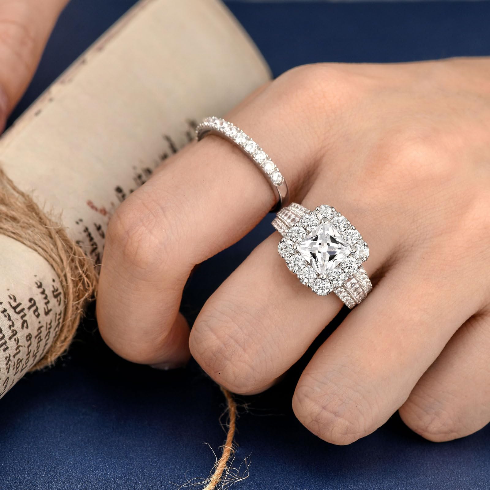 SHELOVES 925 Sterling Silver Bridal Ring Set for Women - Princess Cut Cubic Zirconia Engagement & Wedding Ring Set, Fake Diamond Rings Size J 1/2 to T 1/2 - Perfect for Proposals, Anniversaries & Bridal Jewelry Gifts