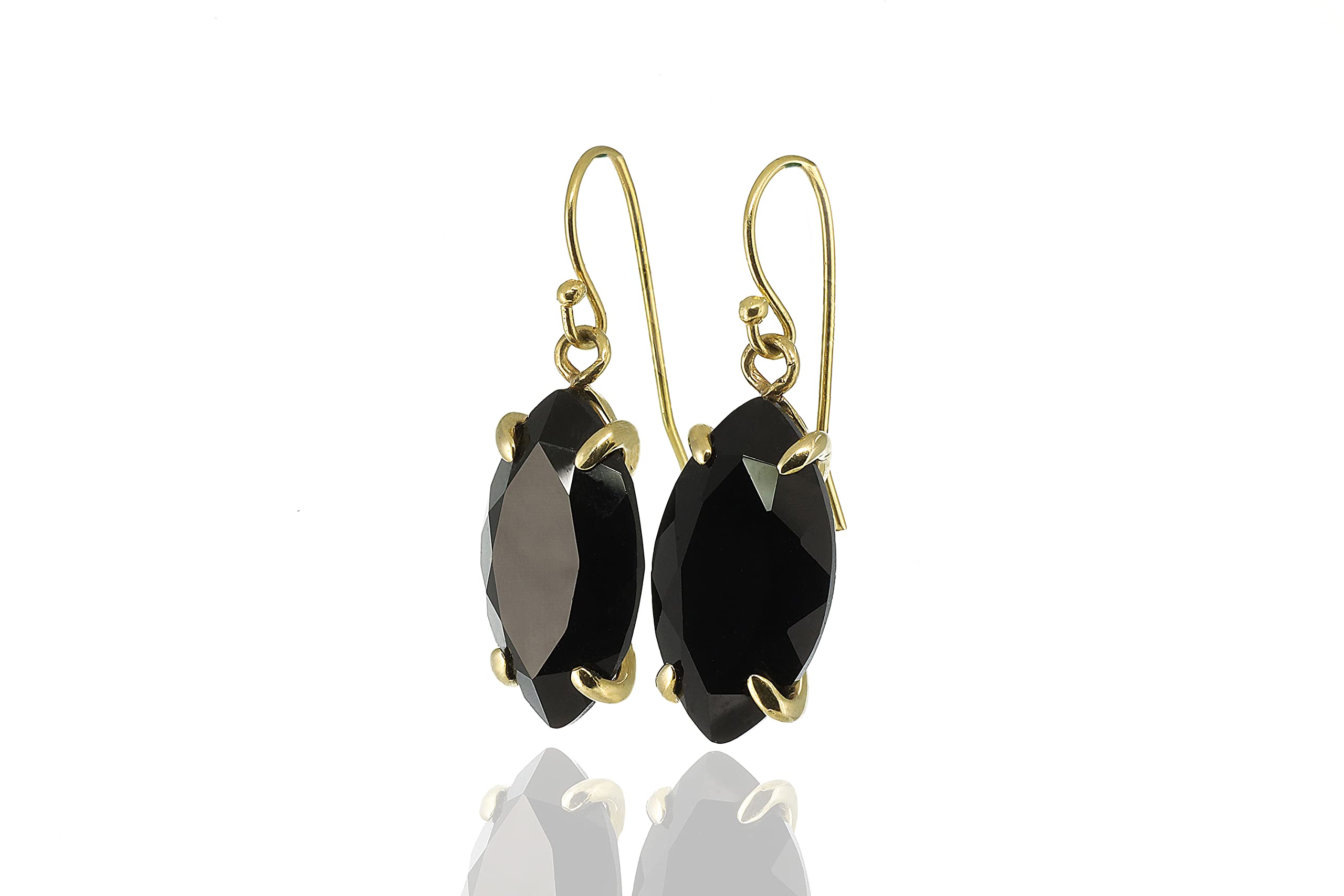 Marquise Black Onyx Gold Drop Earrings for Women | Elegant Long Dangle Earrings with Black Gemstone | Perfect for Evening Parties, Weddings & Special Occasions