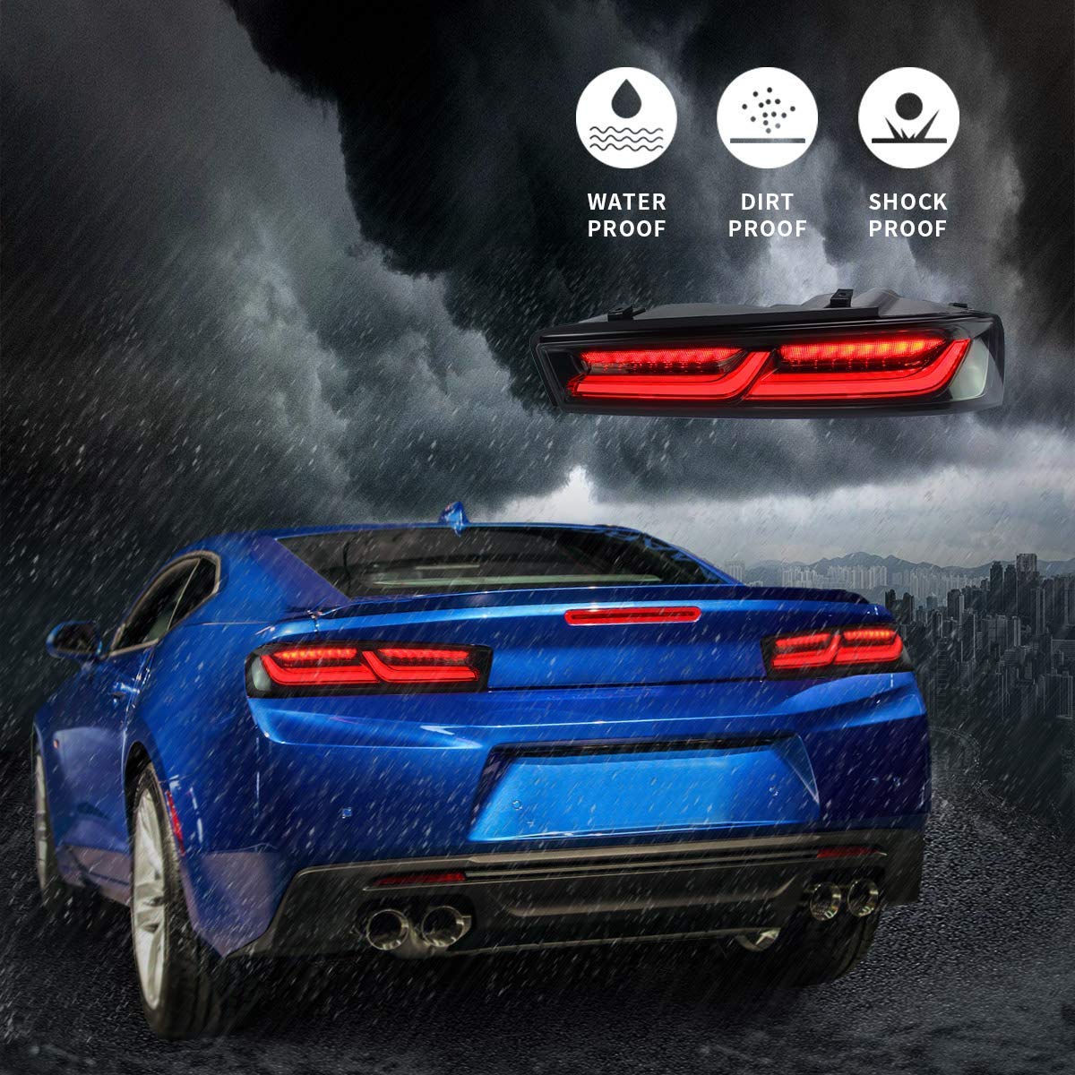 2016-2018 Camaro Coupe 6th Gen Full LED Tail Lights with Sequential Turn Signals & DRLs - Smoked Lens Rear Lamp Assembly | Upgrade for Night Driving & Enhanced Visibility