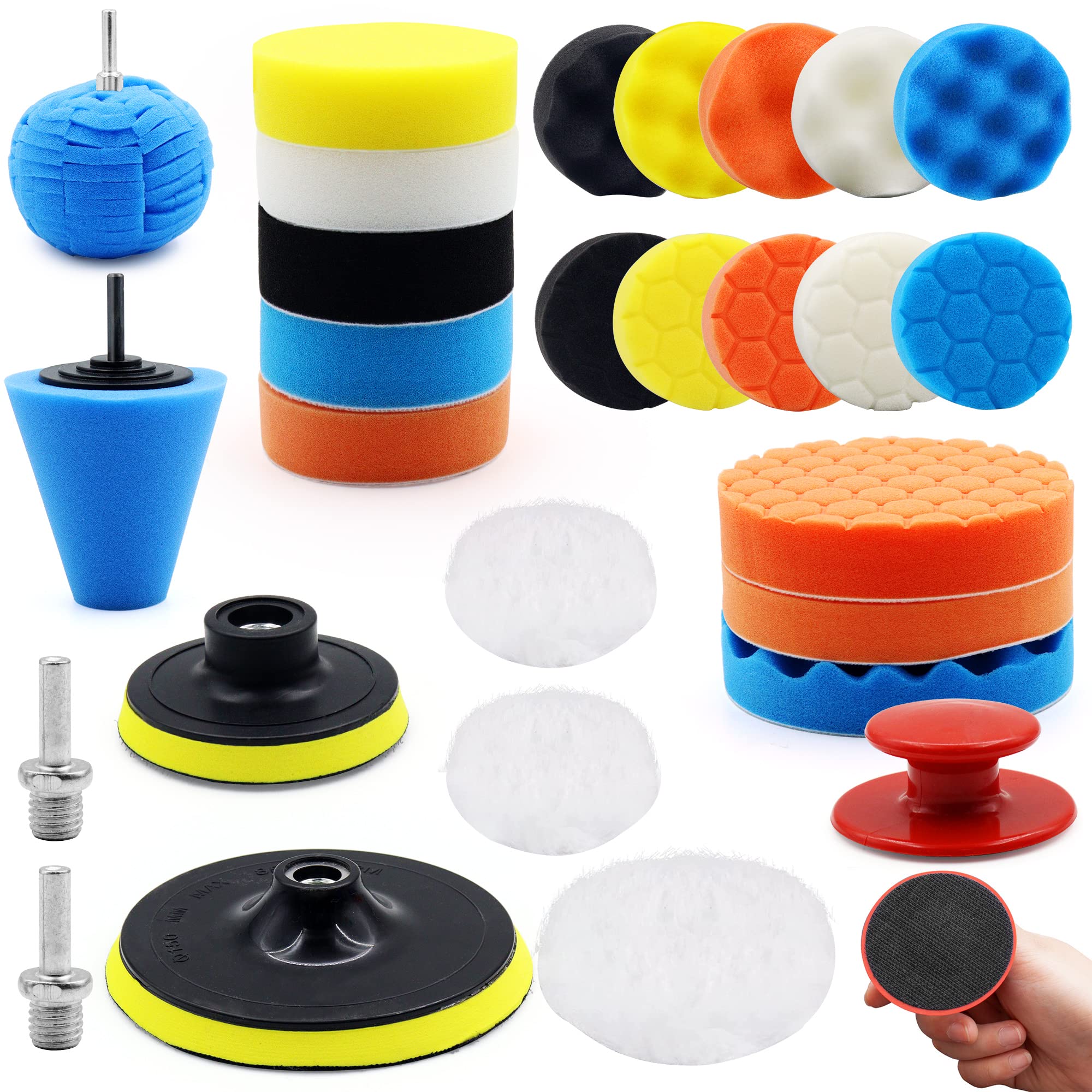 28PCS Car Polishing Pad Kit for Drill - 3 inch & 6 inch Buffing Pads for Car Detailing, Waxing, Sealing Glaze - Perfect for DIY Car Polishing, Boat & RV Cleaning