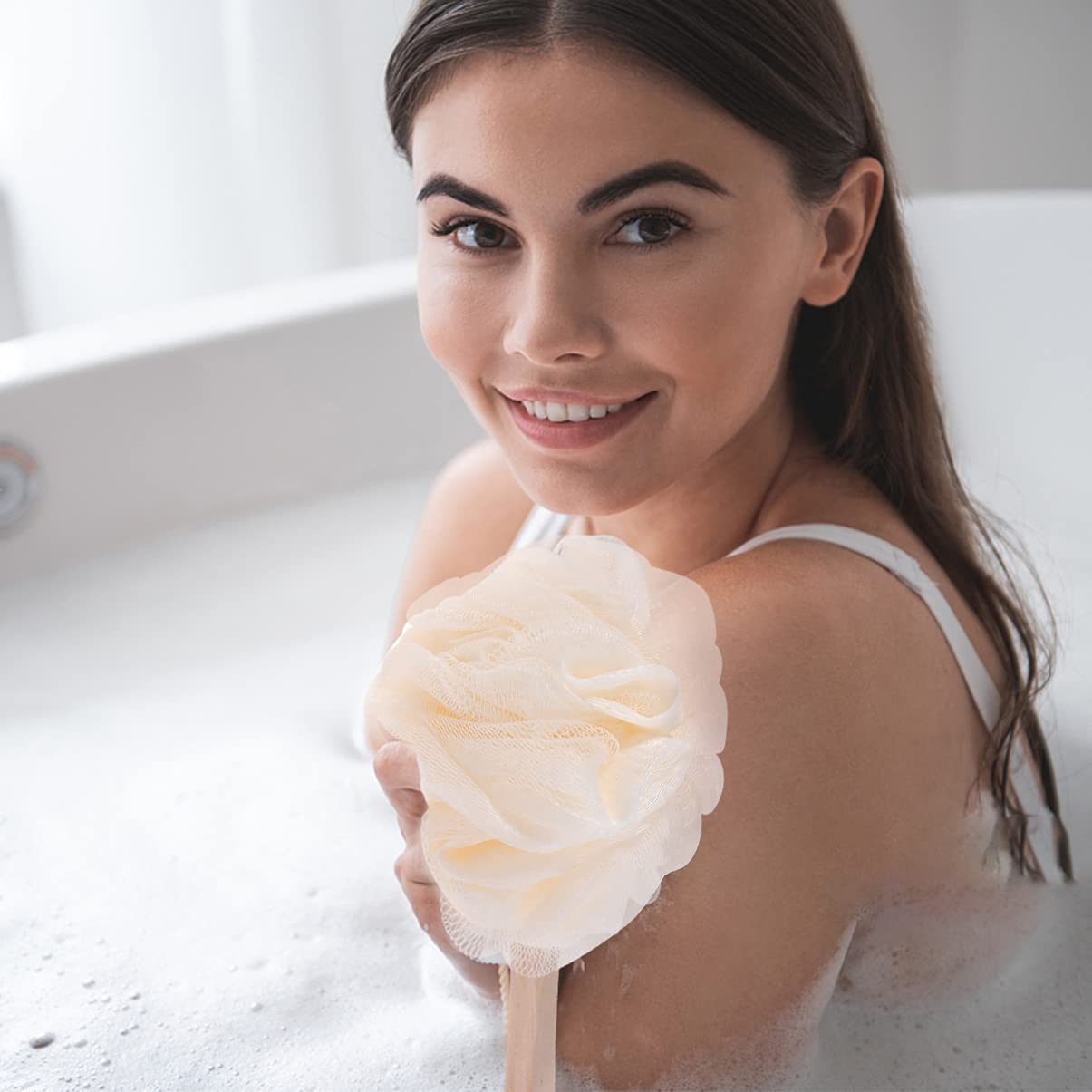 EXCLUZO 1 Set Body Brush with Handle - Exfoliating Bath Brush for Women & Men - Skin Cleansing & Soothing Scrubber - All Skin Types - Perfect for Shower, Spa & Dry Brushing Therapy