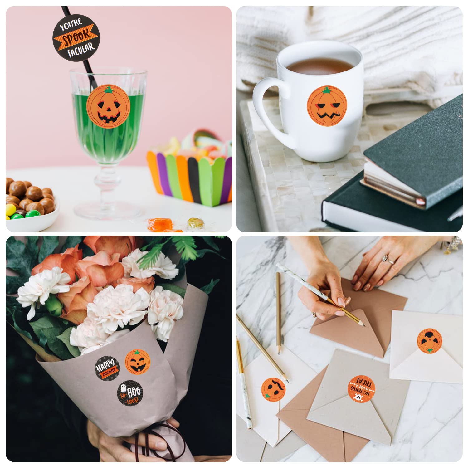 AIEX 1000pcs Halloween Stickers - 1 Inch Round Pumpkin Labels, Cute Halloween Party Stickers for Kids Decorations, Trick or Treat Favors, Scrapbooking & DIY Crafts