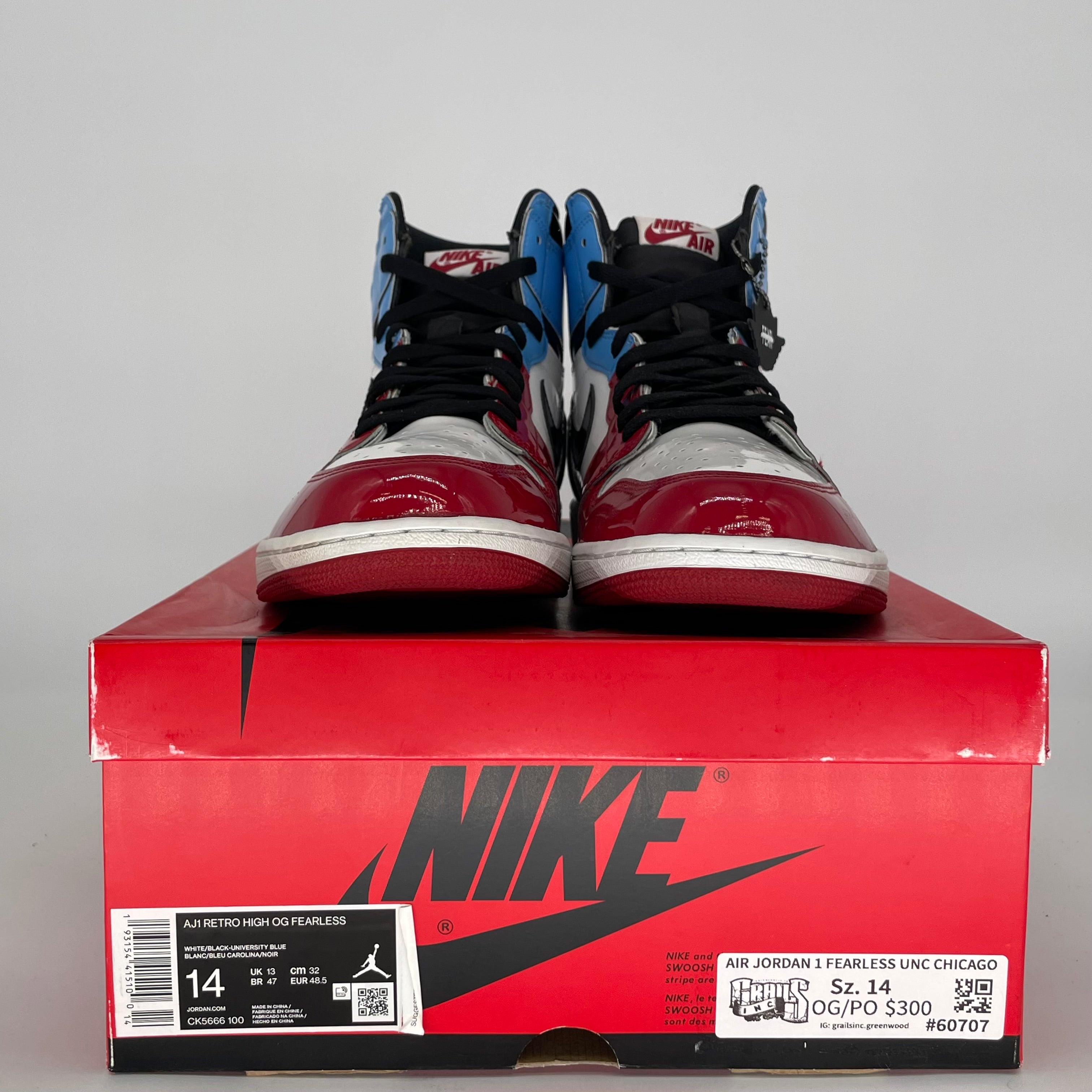 **Air Jordan 1 Fearless UNC Chicago Men's Basketball Shoes - Size 14 (CK5666-100) - Authentic Retro Sneakers for Sports & Streetwear Fashion**
