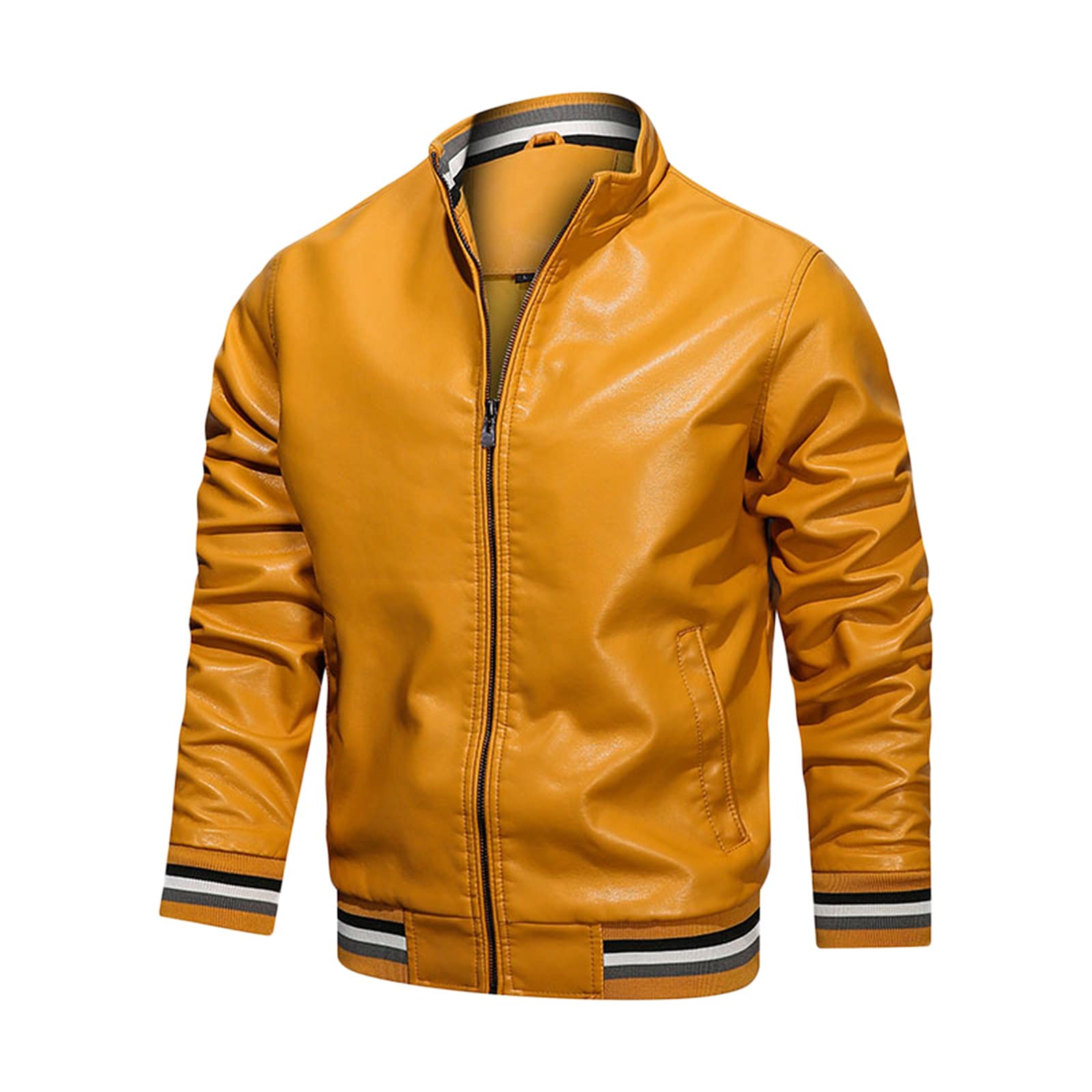 Men's Big & Tall Leather Jacket with Zipper Stand Collar & Pocket - Stylish Chef Coat for Cooking & Outdoor Activities