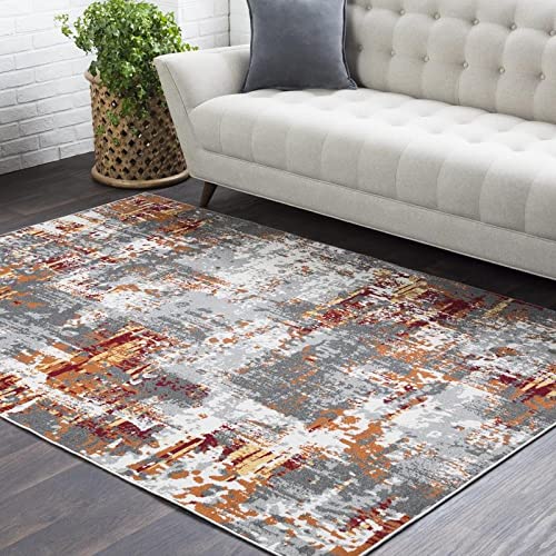 Mark&Day Modern Burnt Orange Area Rug 8x10 – Soft Kourou Design for Living Room, Bedroom, Kitchen – Orange Beige Carpet (7'10