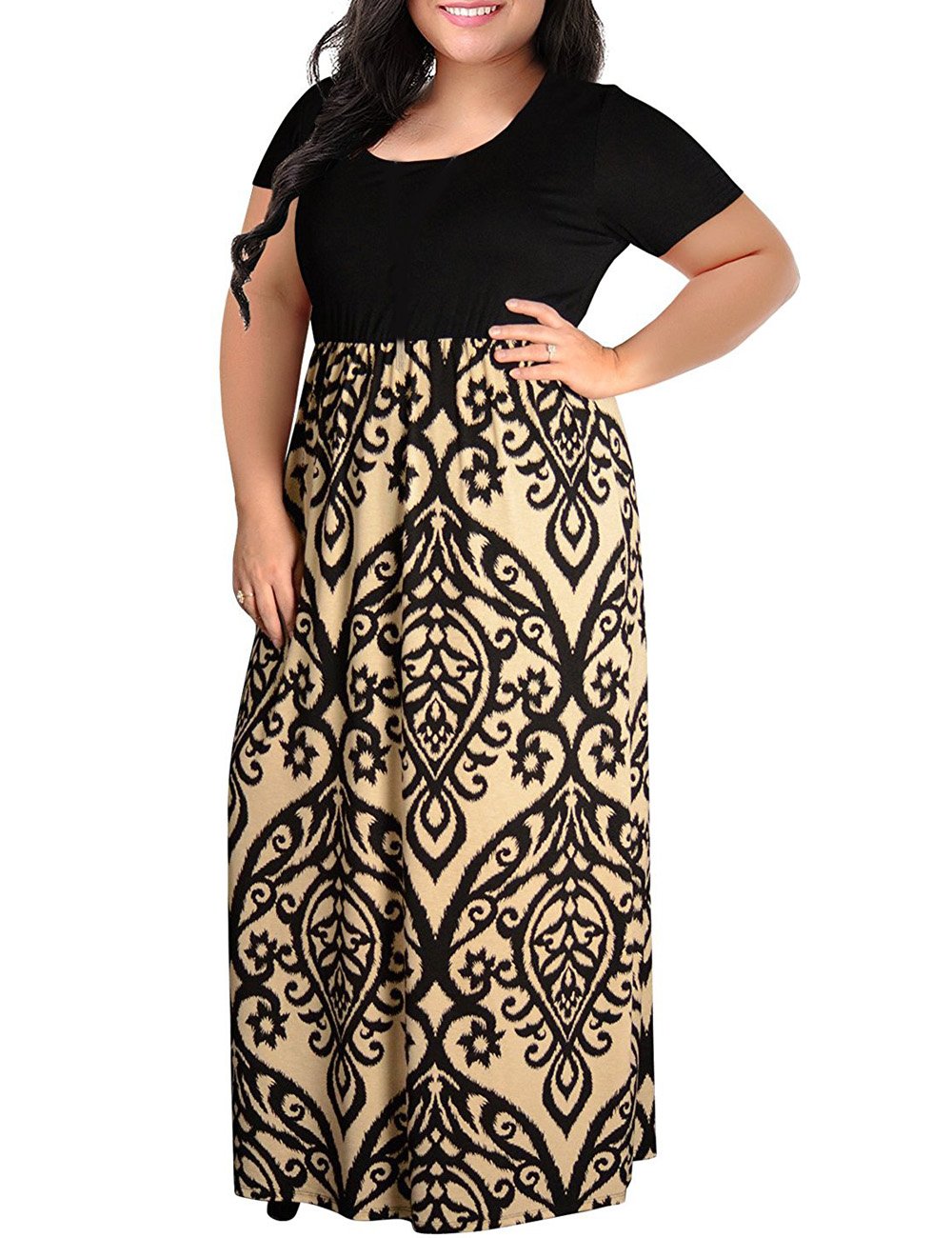 Kancystore Women's Plus Size Maxi Dress - Chevron Print, Short Sleeve Summer Casual Long Dress for Beach, Vacation & Everyday Wear