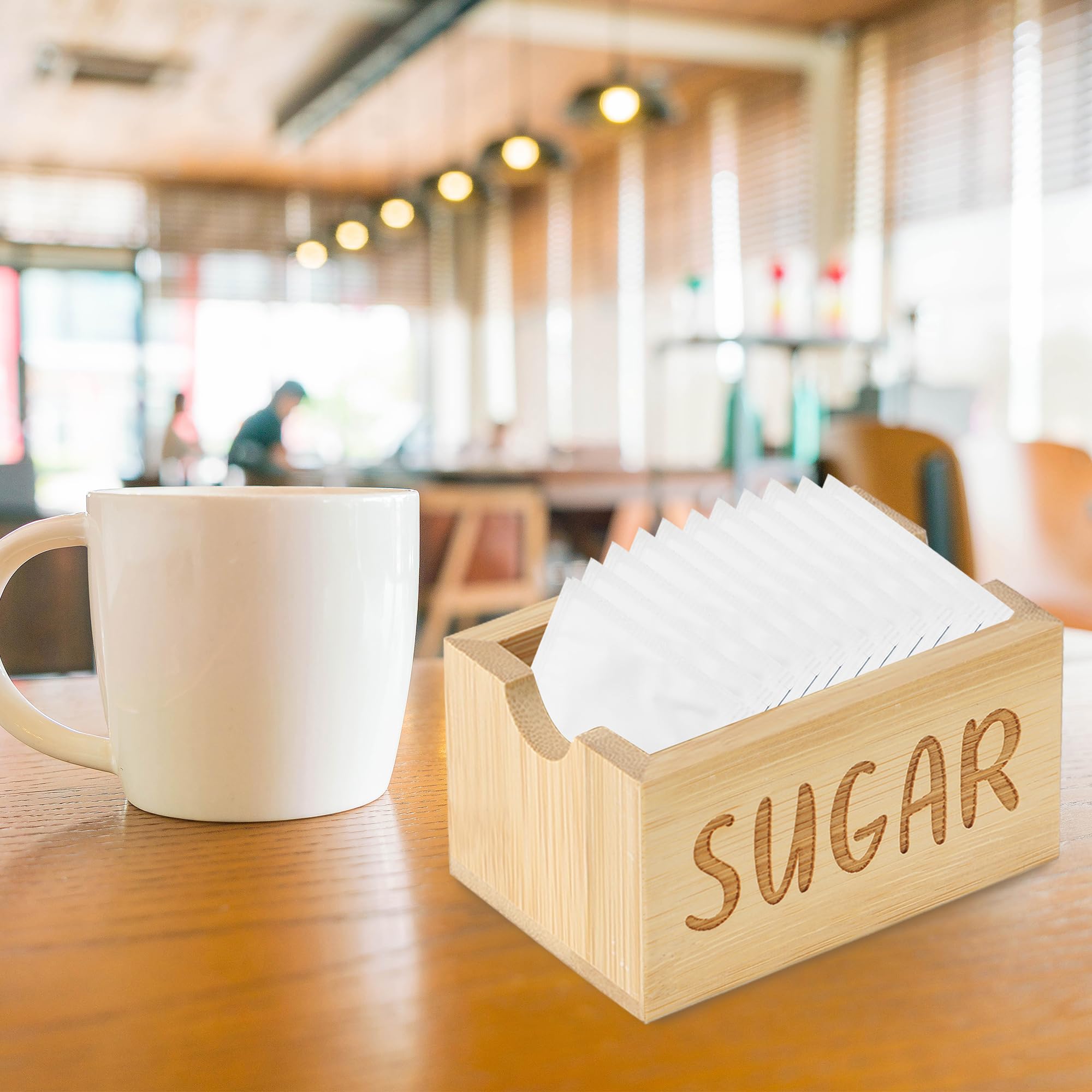 2-Pack Bamboo Sugar Packet Holder & Organizer - Coffee Tea Bag Dispenser for Drawer, Counter, Coffee Bar - Home & Restaurant Use - Compact Storage Box for Sugar Packets, Tea Bags, Coffee Accessories