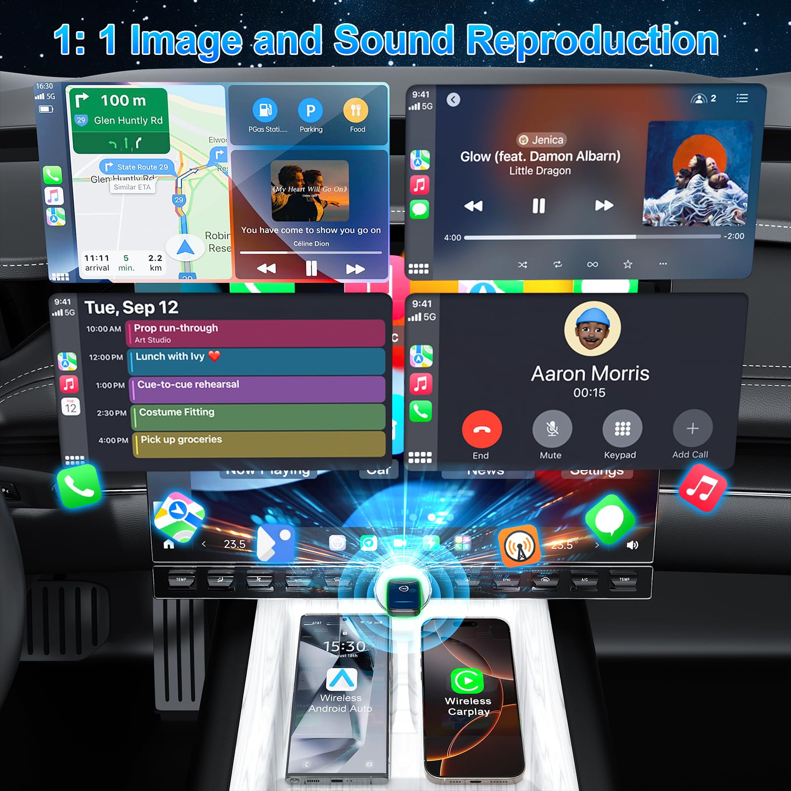 2 in 1 Wireless CarPlay & Android Auto Adapter - 2025 Mini Upgrade Plug & Play for iPhone & Android - Convert Wired to Wireless CarPlay - Auto Connect for Cars 2016+ - Perfect for Commuting & Road Trips