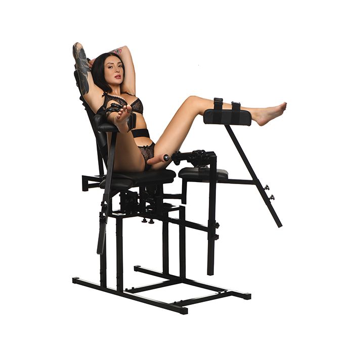 Banca Master Series Leg Spreader Obedience Chair with Sex Machine - Premium BDSM Restraint Furniture for Adult Play, Bondage, and Erotic Scenes