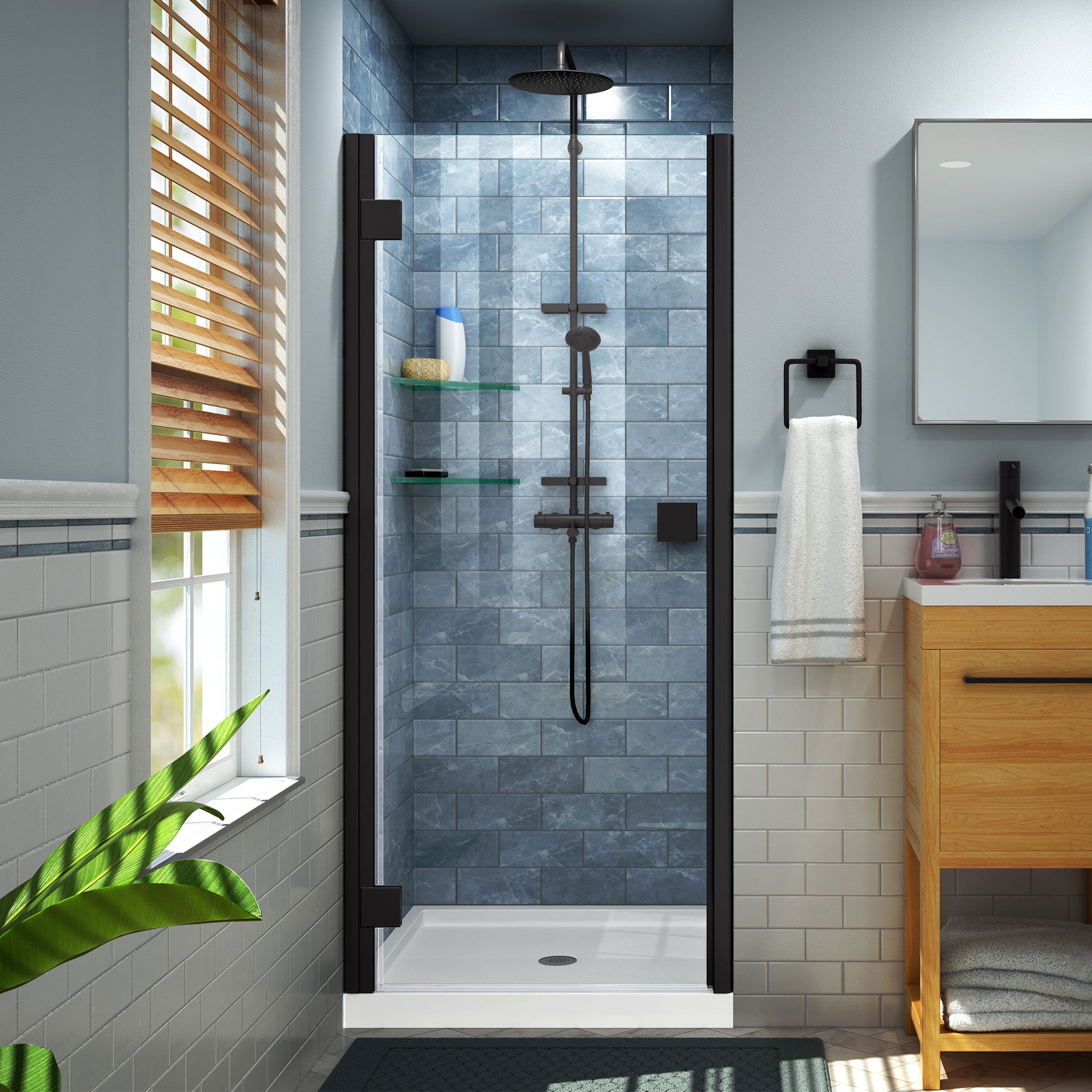 DreamLine Lumen 34-35 Inch W x 72 Inch H Semi-Frameless Hinged Shower Door - Modern Bathroom Upgrade for Walk-In Showers & Bathtub Enclosures