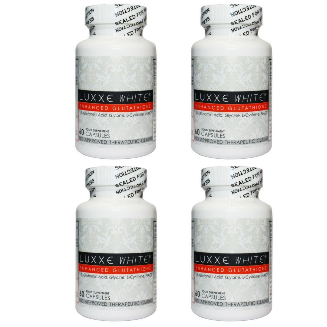 Luxxe White Enhanced Glutathione Supplement - 60 Capsules (4 Bottles) for Skin Brightening & Whitening - Antioxidant Support for Healthy Glow - Perfect for Daily Beauty Routine & Anti-Aging Care