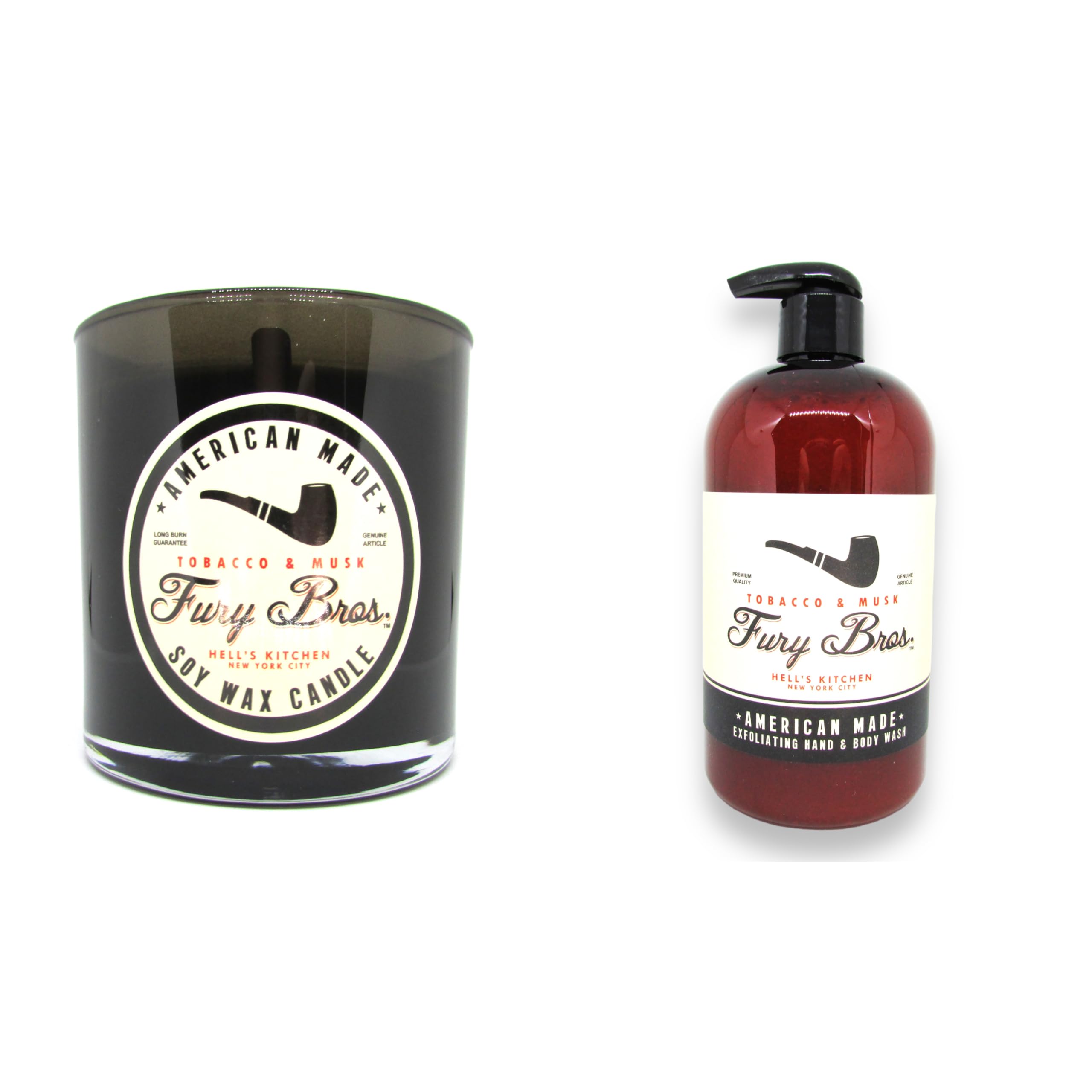 Natural Soy Wax Scented Candle & Body Wash Set - Tobacco Musk Scent for Home Spa Relaxation