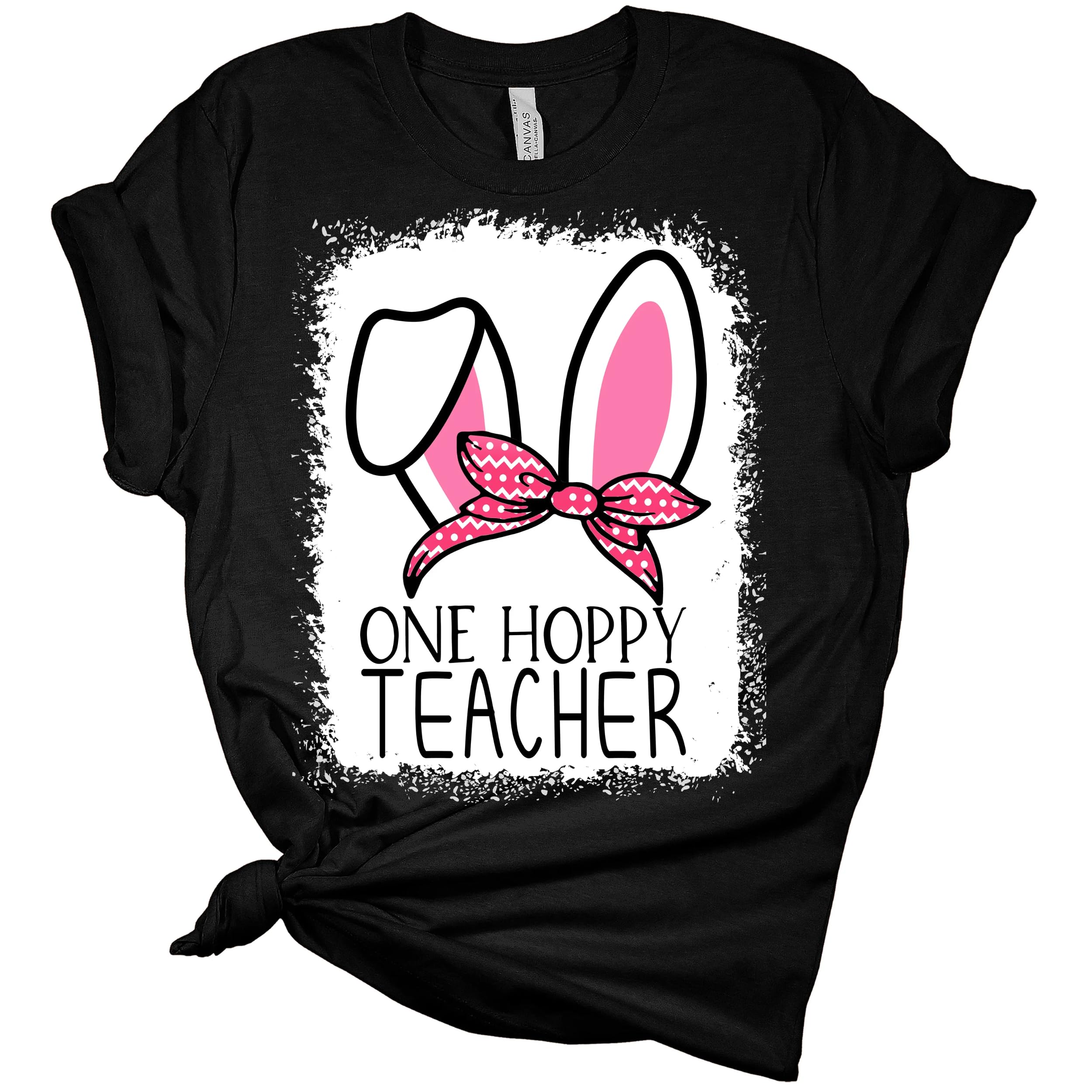 Women's Easter 'One Hoppy Teacher' Graphic T-Shirt - Cute Teacher Apparel for Easter Celebrations & Classroom Activities