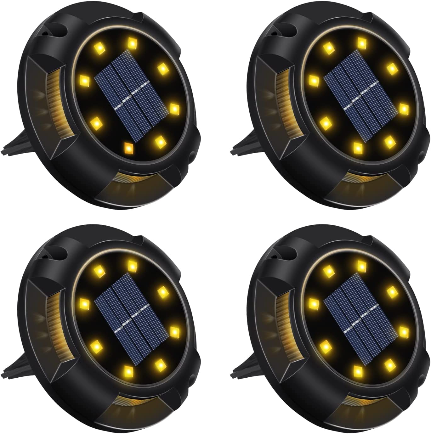 LLaliled 12 LED Solar Ground Lights 4 Pack - Waterproof Outdoor Solar Disk Lights for Yard, Deck, Lawn & Patio (Warm White) - Perfect for Pathway Lighting, Garden Decoration & Landscape Illumination