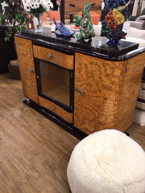 Vintage Art Deco Buffet Table with Stone Top - Mid-Century Modern Sideboard for Dining Room & Living Room Storage