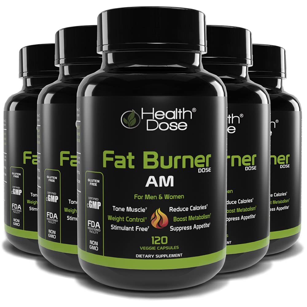 Fat Burner Supplement for Weight Loss - 120 Vegetarian Capsules with Green Tea, L-Carnitine, Uva Ursi & Garcinia Cambogia - Daytime Energy Boost for Men & Women - Supports Metabolism & Appetite Control - Perfect for Gym, Workout & Active Lifestyle - Pack of 5