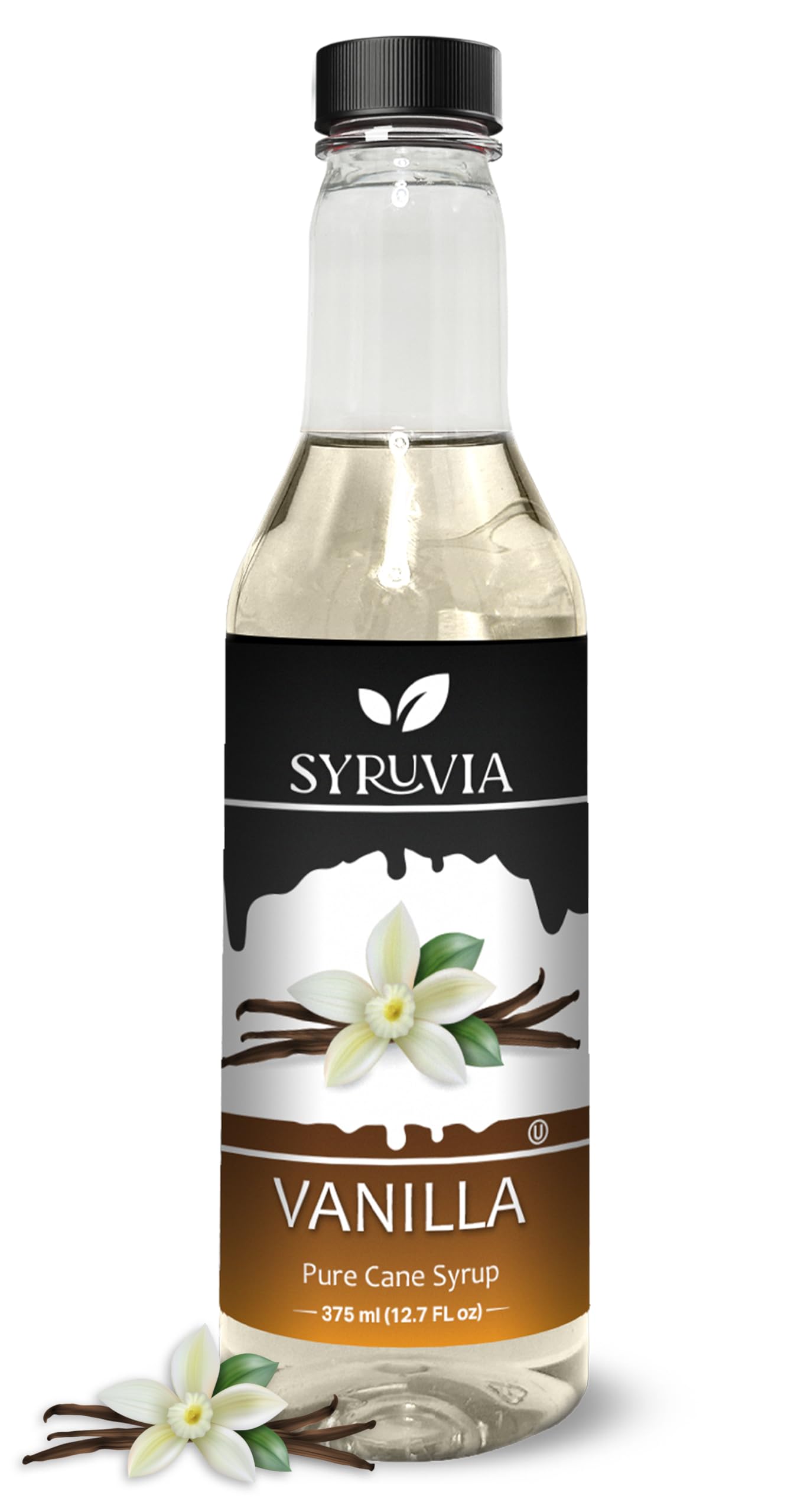 Syruvia Vanilla Coffee Syrup - 12.7 fl oz Premium Kosher & Gluten Free Coffee Flavoring - No Artificial Coloring - Perfect for Lattes, Iced Coffee, Cocktails, Desserts & Baking - Barista-Grade Syrup for Home & Cafe Use