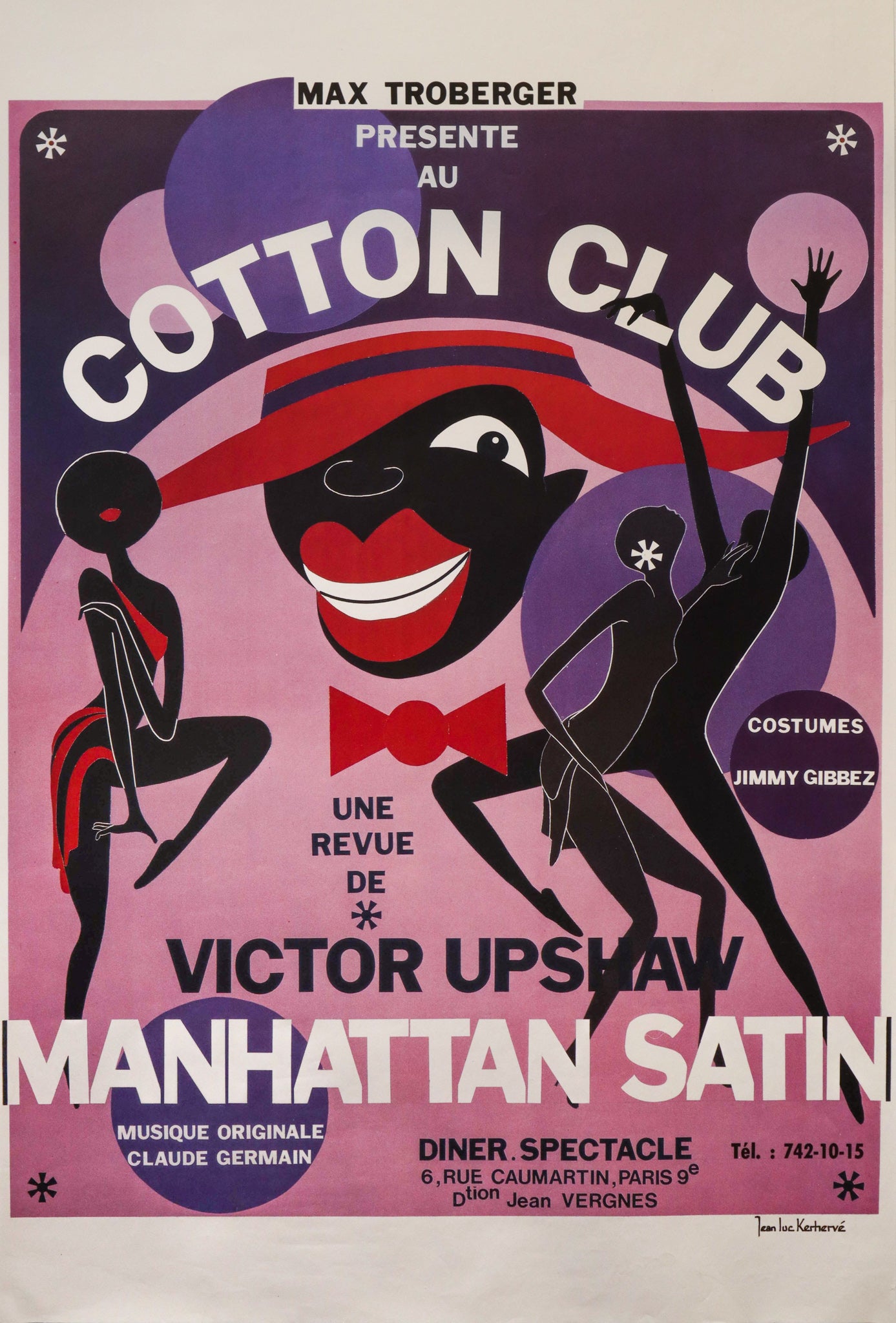 Vintage 1980s Original French Cabaret Poster - Cotton Club Manhattan Satin Art Print for Jazz & Retro Home Decor | Perfect for Living Room, Bar, or Office Wall Art