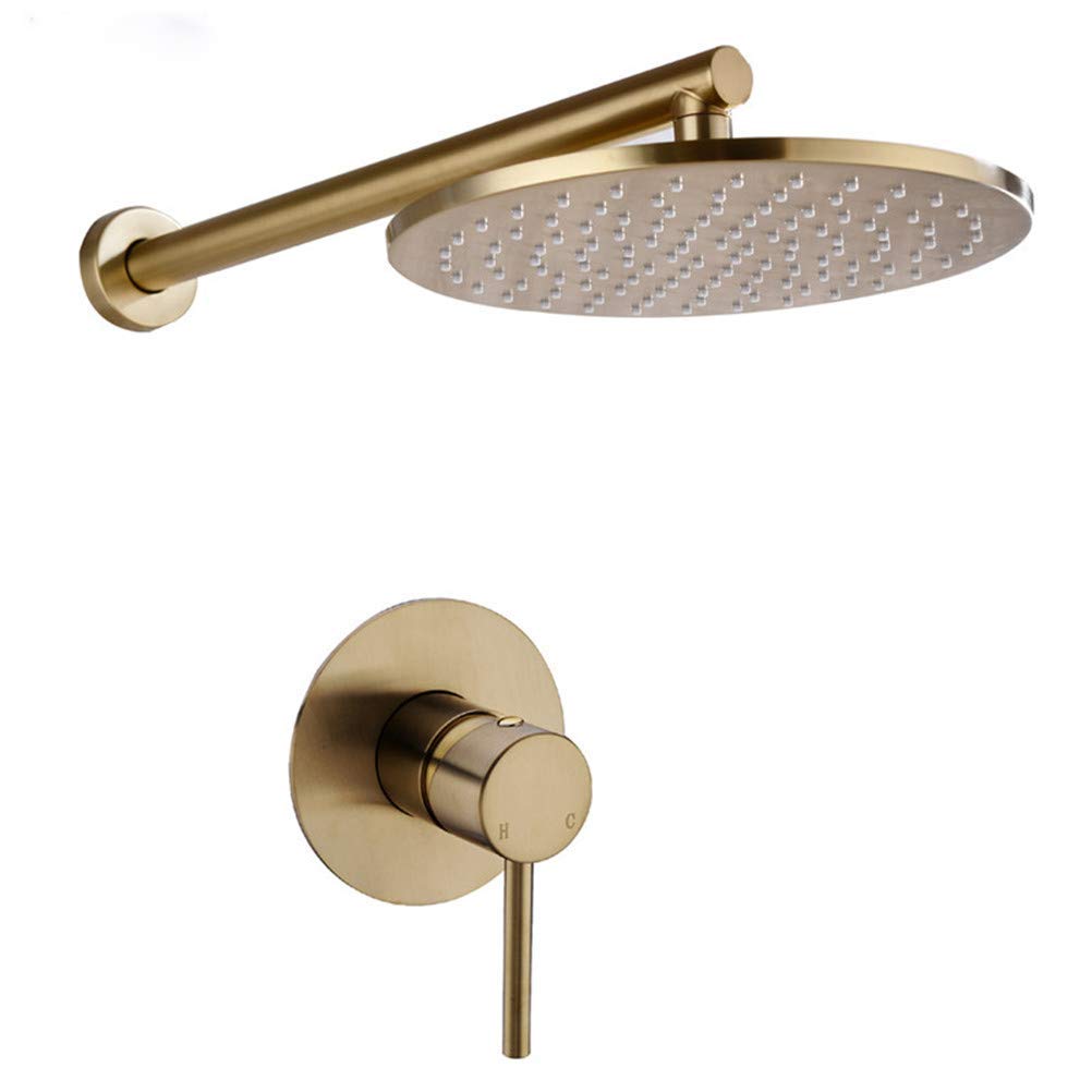 Premium Brushed Gold Solid Brass Shower Faucet System Set - Wall Mounted Rainfall Shower Head with Single Handle Mixer Valve & Ceramic Cartridge for Luxurious Bathroom Upgrade | Perfect for Modern Master Baths & Spa-Like Shower Experiences