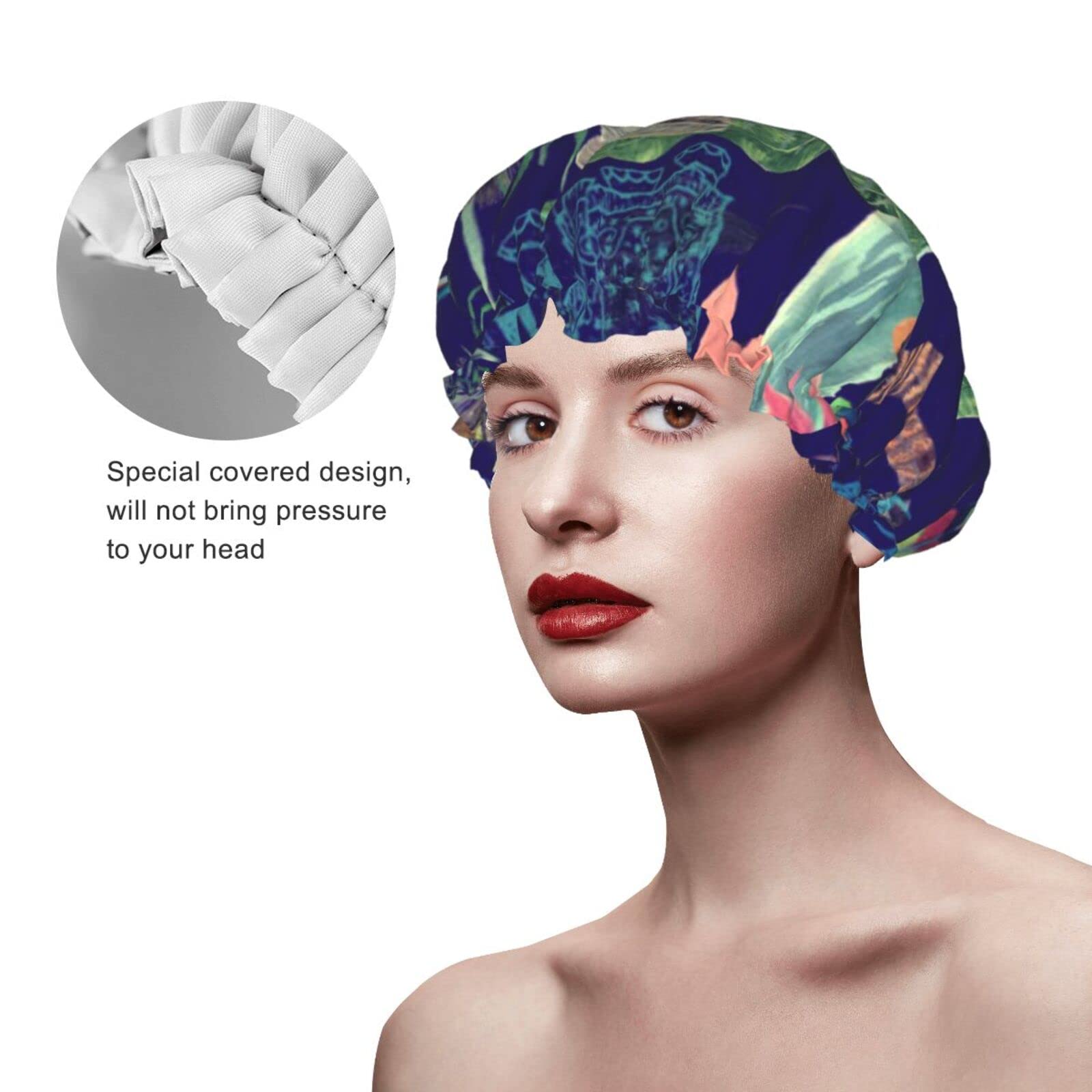 Waterproof Reusable Shower Cap for Women - Cute Monkey Peacock Design Bath Hair Cap for Shower & Bathing | Perfect for Spa, Swimming & Hair Care Routines