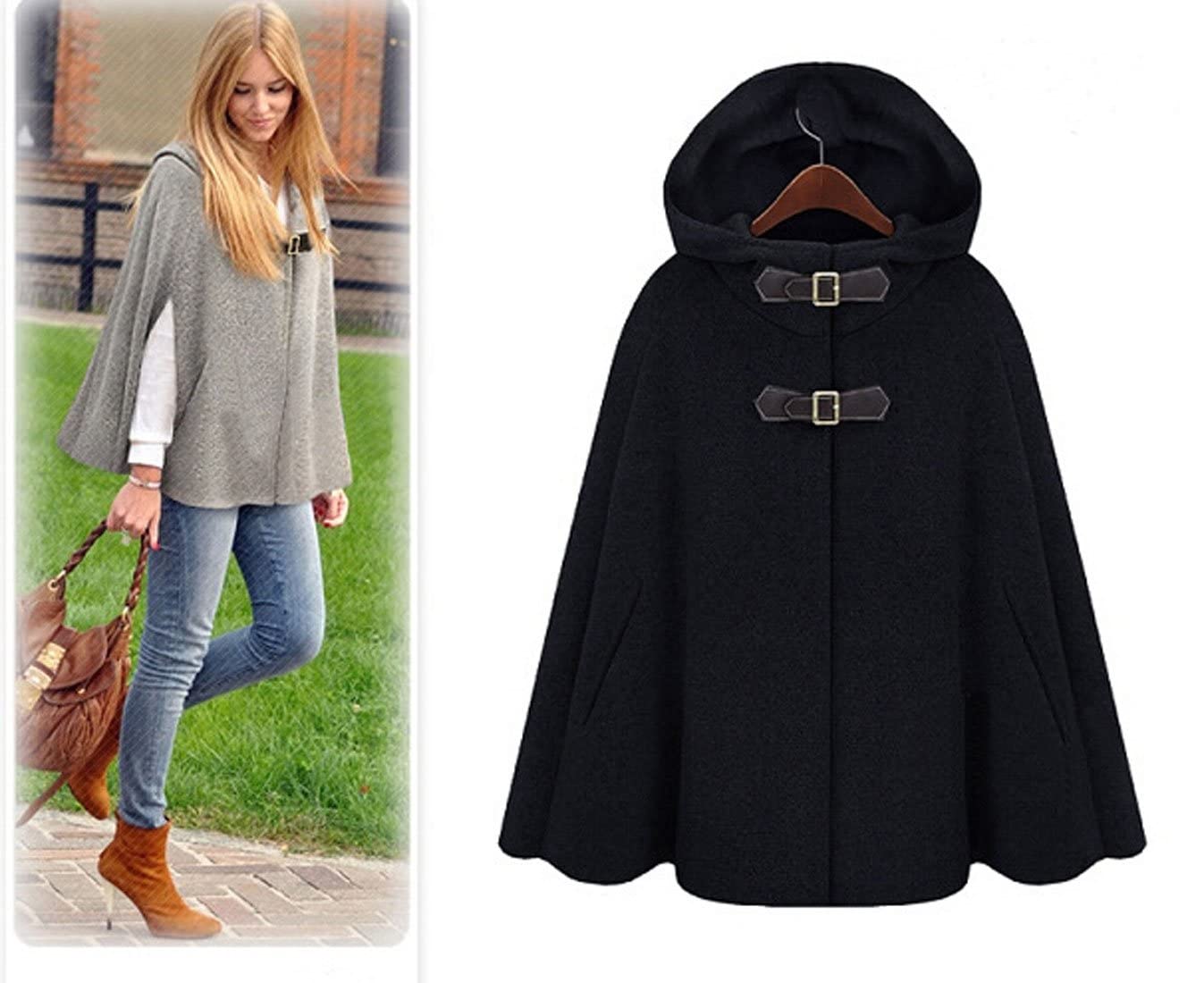 CHARTOU Women's Cute Batwing-Sleeve Hooded Wool Poncho Cape Cardigan - Cozy Winter Oversized Sweater for Casual Outfits & Outdoor Activities