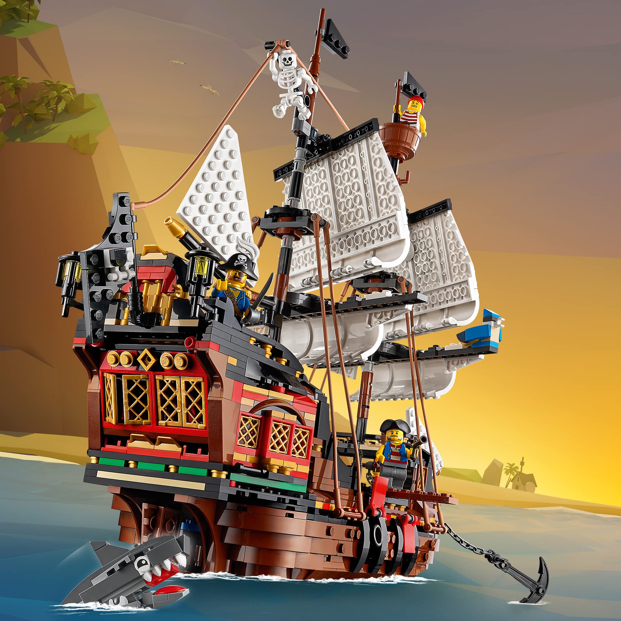 LEGO 31109 Creator 3-in-1 Pirate Ship Building Toy - Transformable to Tavern & Skull Island, Educational & Creative Construction Set for Kids Ages 9+ | Perfect for Imaginative Play, Birthday Gifts & STEM Learning Activities