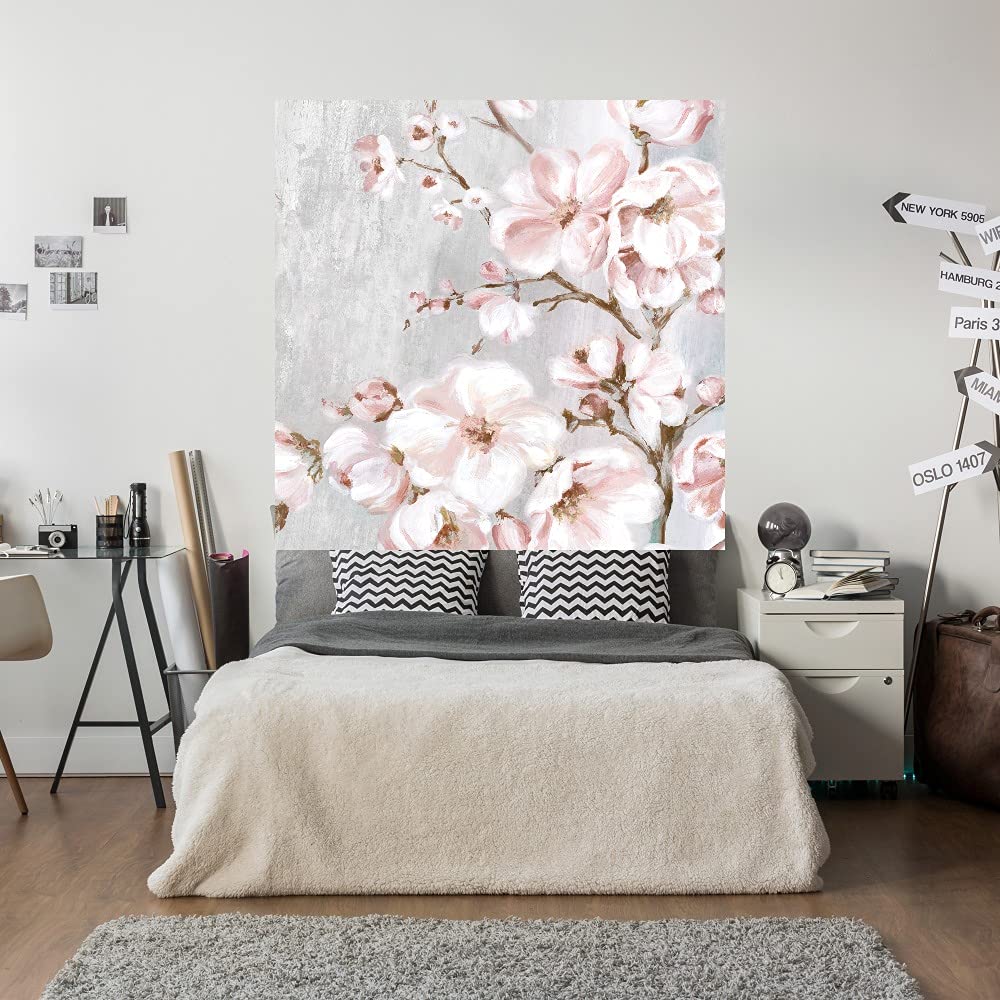 Spring Cherry Blossoms II Canvas Wall Art - 22x22 Inch Hand-Painted Floral Decor by Eva Watts - Perfect for Living Room, Bedroom, Office & Dining Area - Ready to Hang Home Decor for Spring Refresh & Housewarming Gifts