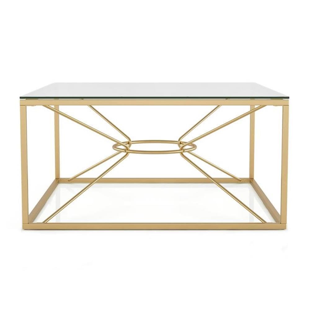 Furniture of America Cevelle Contemporary Gold Glass Top Coffee Table - Modern Living Room Centerpiece for Home Decor & Entertaining