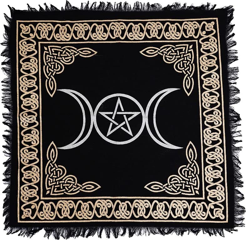 YUVANCRAFTS Indian Altar Cloth - Gold Printed Tarot Table Runner & Wall Hanging Tapestry (18x18 Inch, Black) for Meditation, Spiritual Decor & Boho Home Decor
