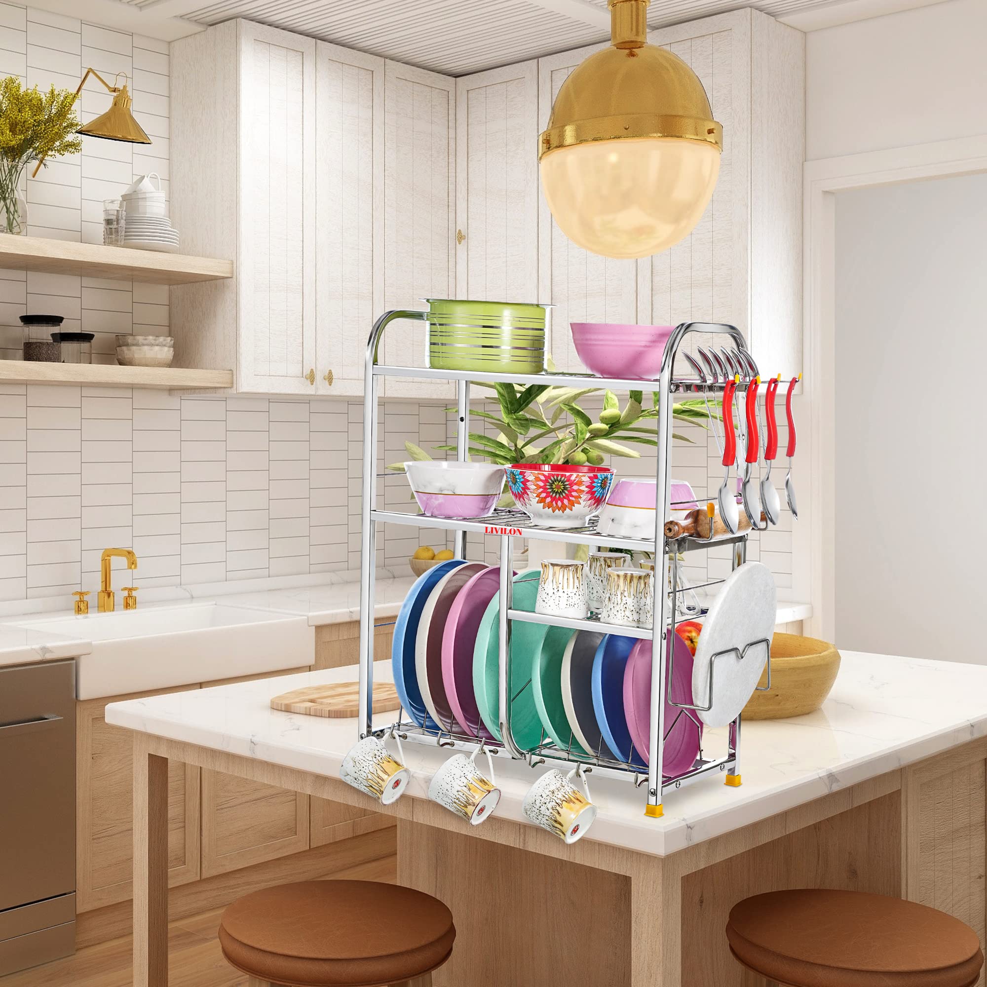 Stainless Steel Wall Mount Kitchen Dish Rack - 24x18x10 Inches Space Saving Utensil Holder with Plate & Cutlery Stand | Perfect for Small Kitchens, Apartments & RVs | Durable Dish Drying Rack for Countertop Organization (LVNLVNLVN CK 1)