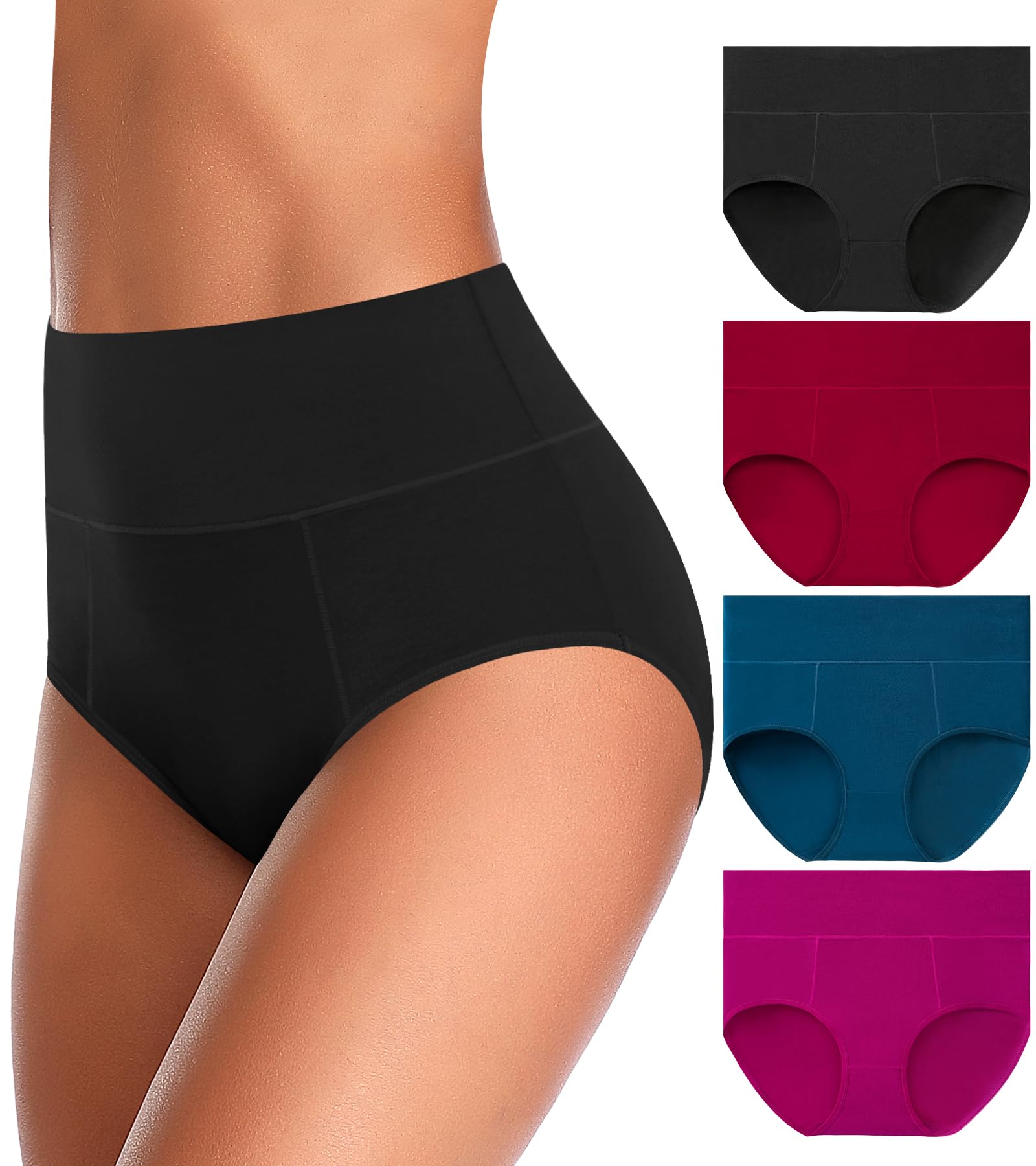 UMMISS Women's Cotton High Waisted Underwear - Tummy Control Panties for Plus Size, Full Coverage Ladies Briefs - Comfortable for Everyday Wear, Workout & Sleep