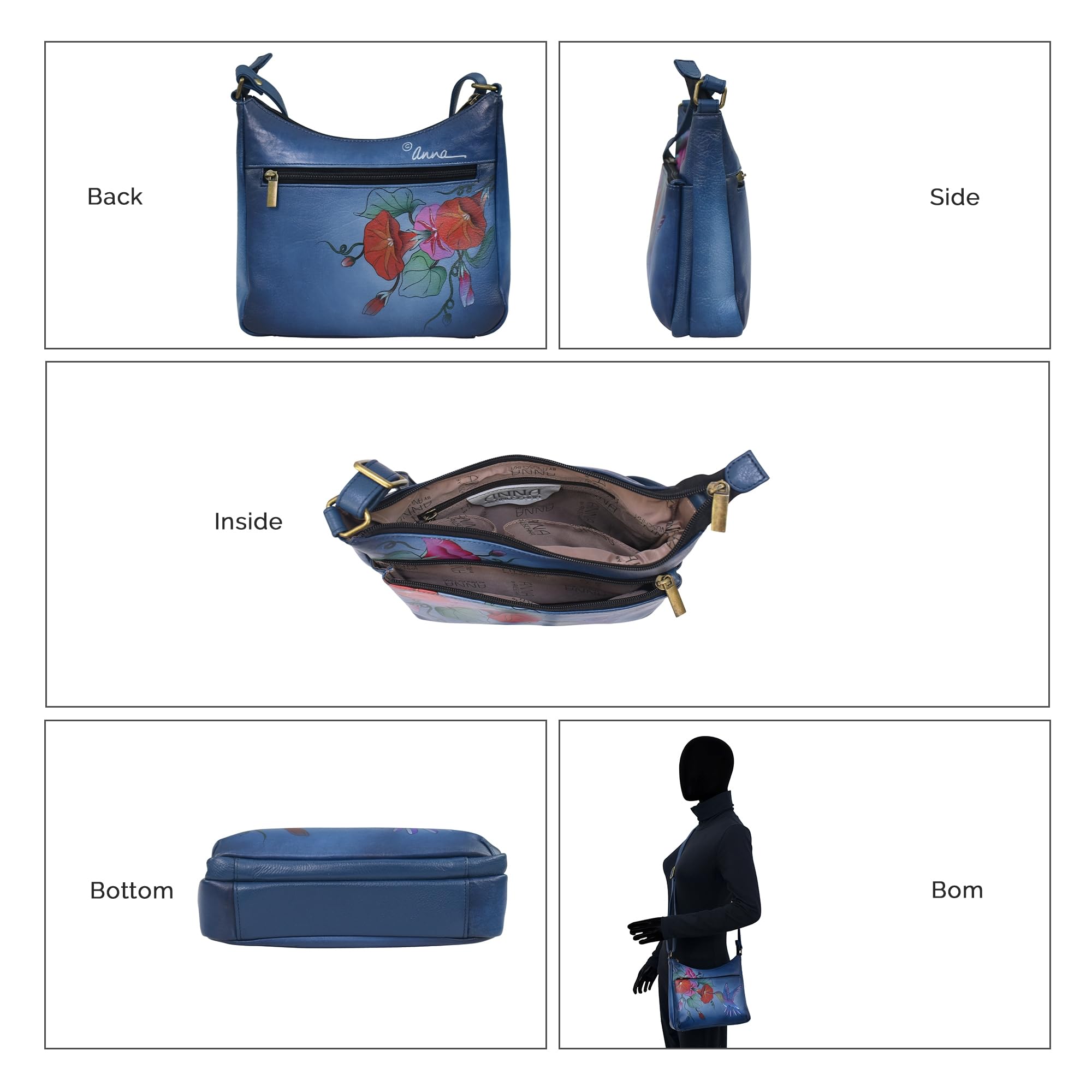 Anna by Anuschka Original Hand-Painted Leather Crossbody Bag for Women - Hummingbird Glory Floral Design, Medium Size Purse with Adjustable Strap, Perfect for Daily Use, Travel & Special Occasions