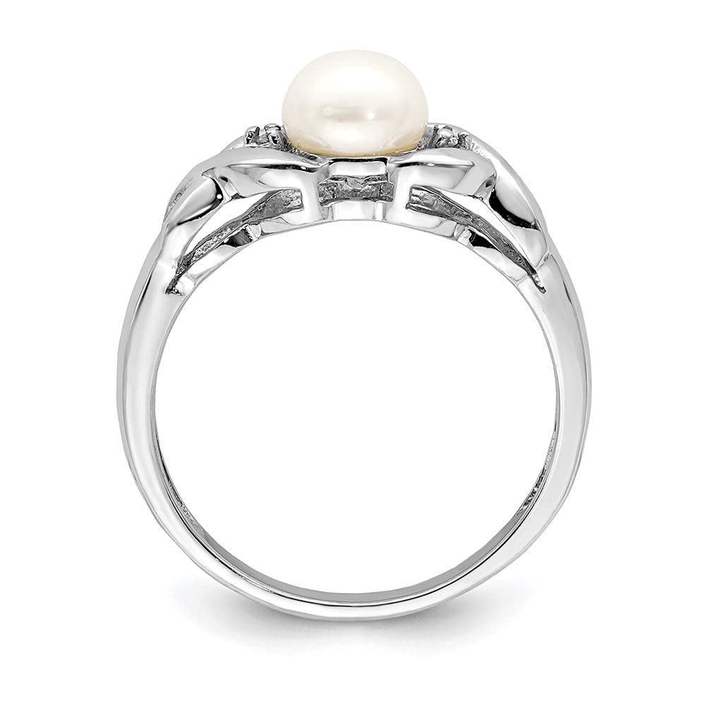 Diamond2Deal 925 Sterling Silver Button Pearl & 0.01ct Diamond Ring for Women - Elegant Bridal, Anniversary, Valentine's Day Gift Jewelry