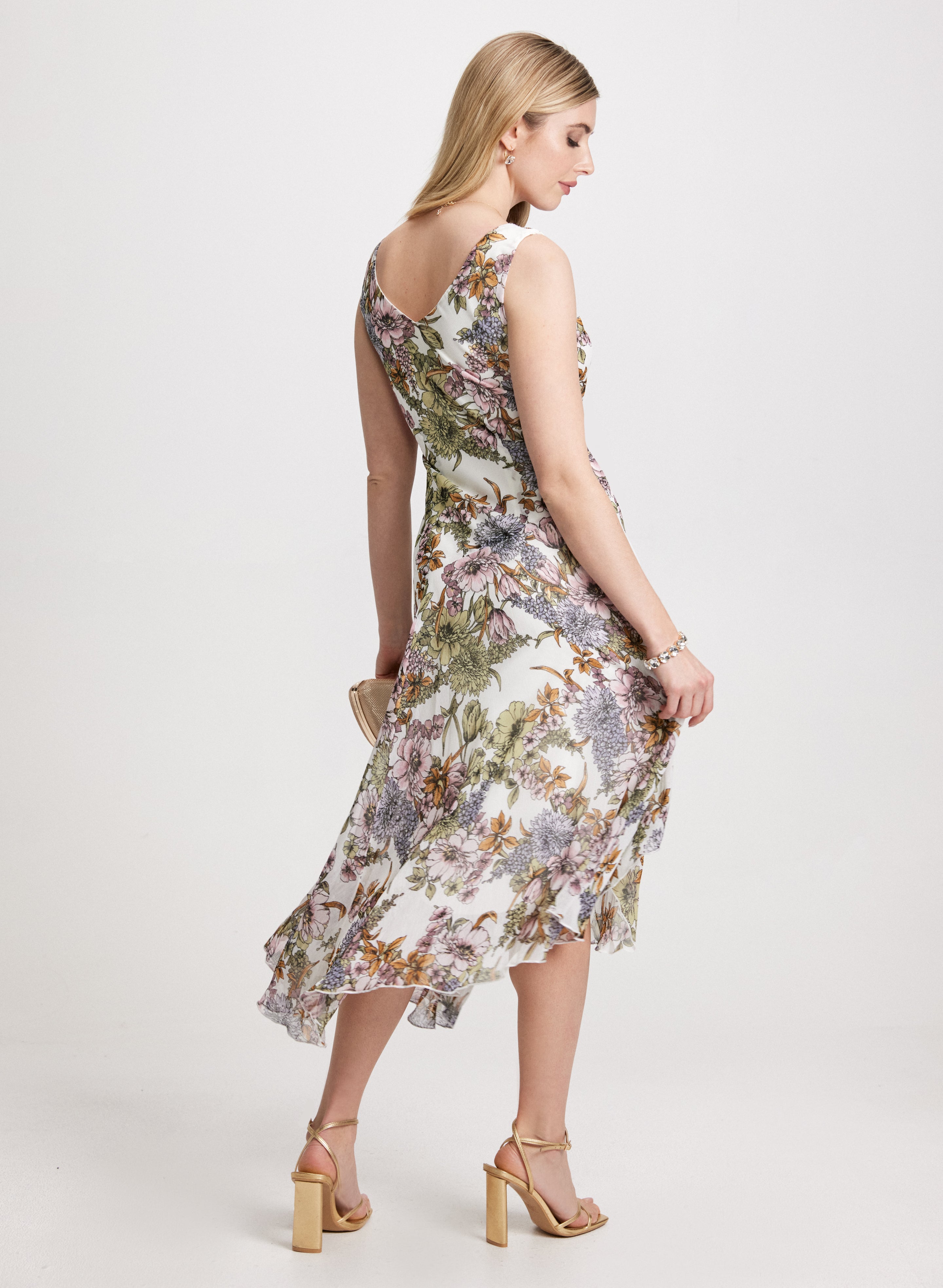 Elegant Floral Chiffon Cross Neck Dress for Women - Perfect for Summer Weddings, Garden Parties & Date Nights
