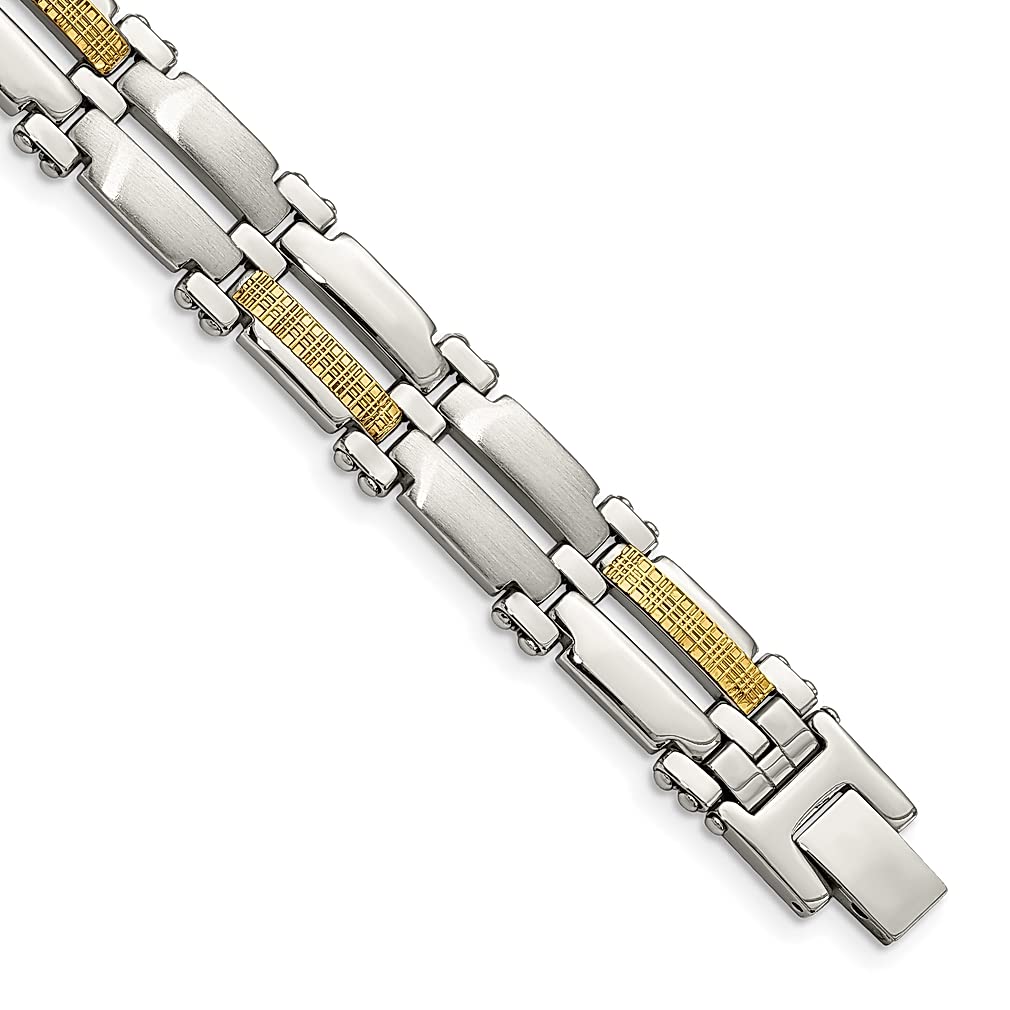 ICE CARATS 8.5 Inch Stainless Steel Men's Bracelet with 14k Gold Accent - Brushed Link Design, Durable Fine Jewelry for Men - Perfect Gift for Dad, Husband & Boyfriend - Ideal for Weddings, Anniversaries & Special Occasions