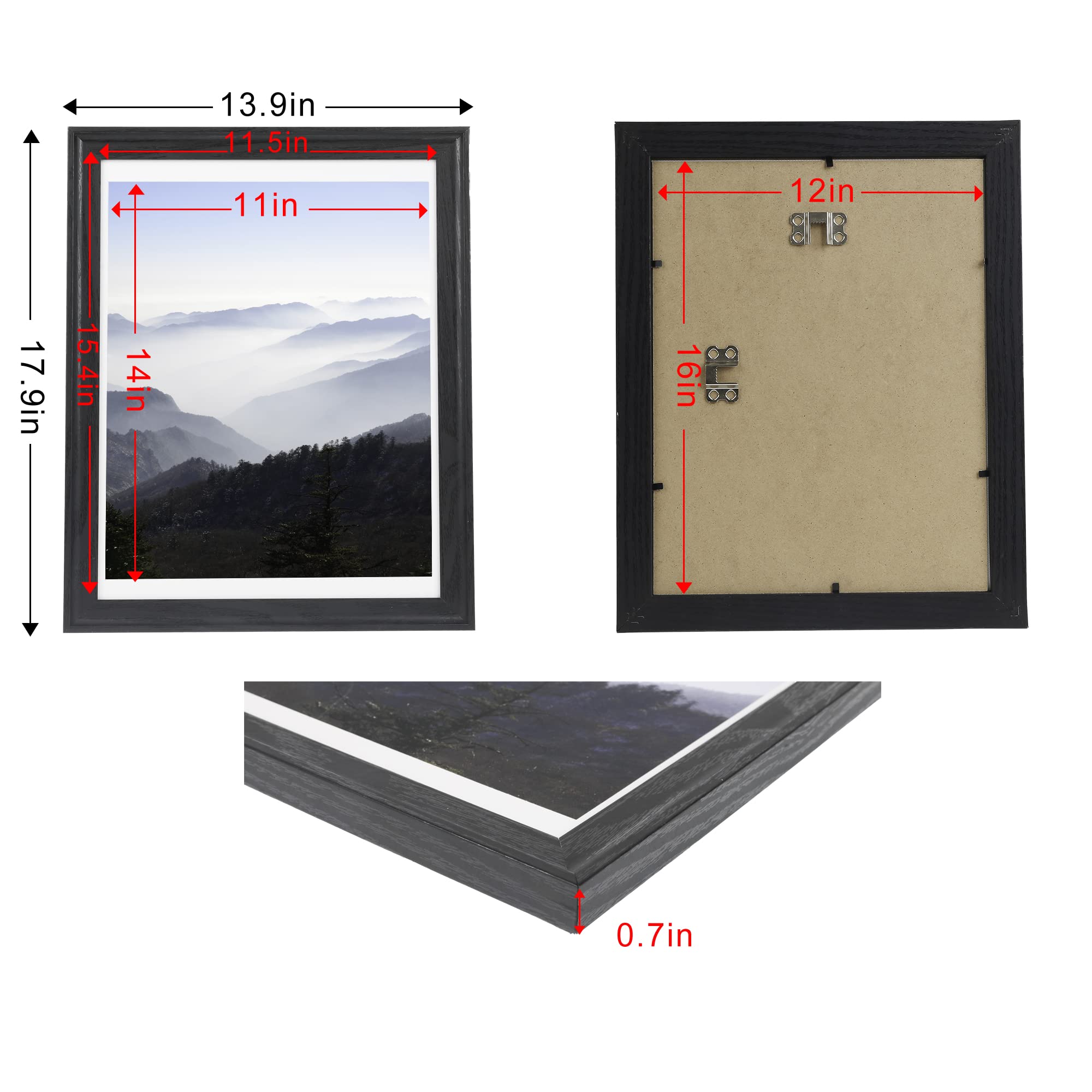 12x16 Wood Picture Frame Back - Display Photos 12x16 or 11x14 with Mat - Ultra Edge Arc Wooden Poster Frame (1 Pack) - Perfect for Wall Decor, Home Office, Gallery Displays & Gift Giving