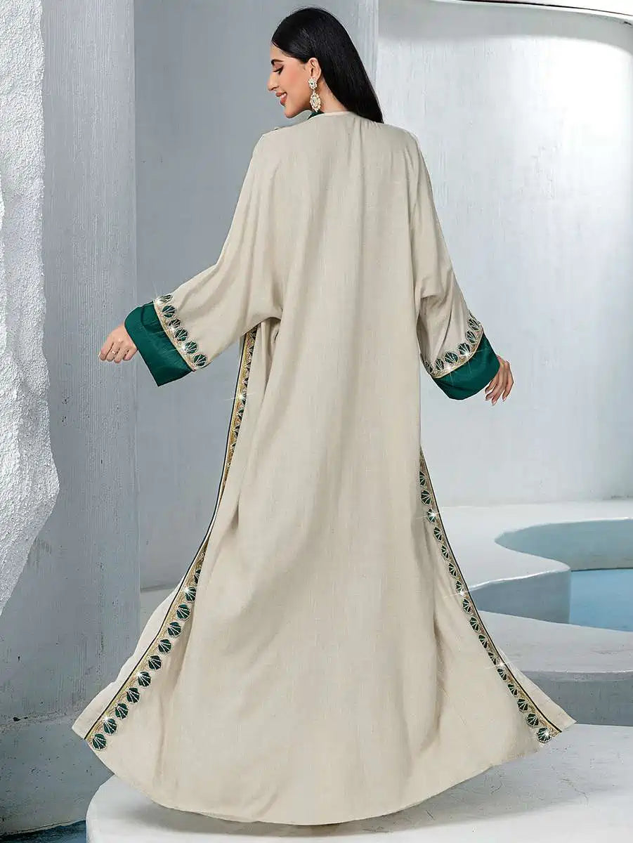 Elegant 2-Piece Lace Trim Caftan Dress Set for Women - Perfect for Eid, Parties, and Special Occasions | Comfortable & Stylish Outfit #255233