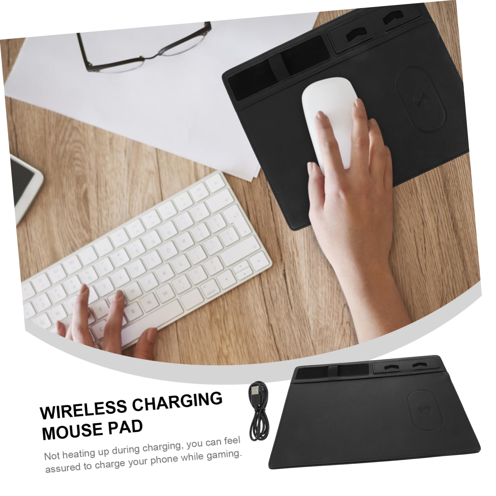 VILLCASE 15W Fast Wireless Charging Pad - Large Gaming Mouse Pad with Qi-Certified Charger for iPhone 15/14/13, Samsung Galaxy S23/S22 - Non-Slip RGB Mouse Mat for Office & Gaming Setup (Black)