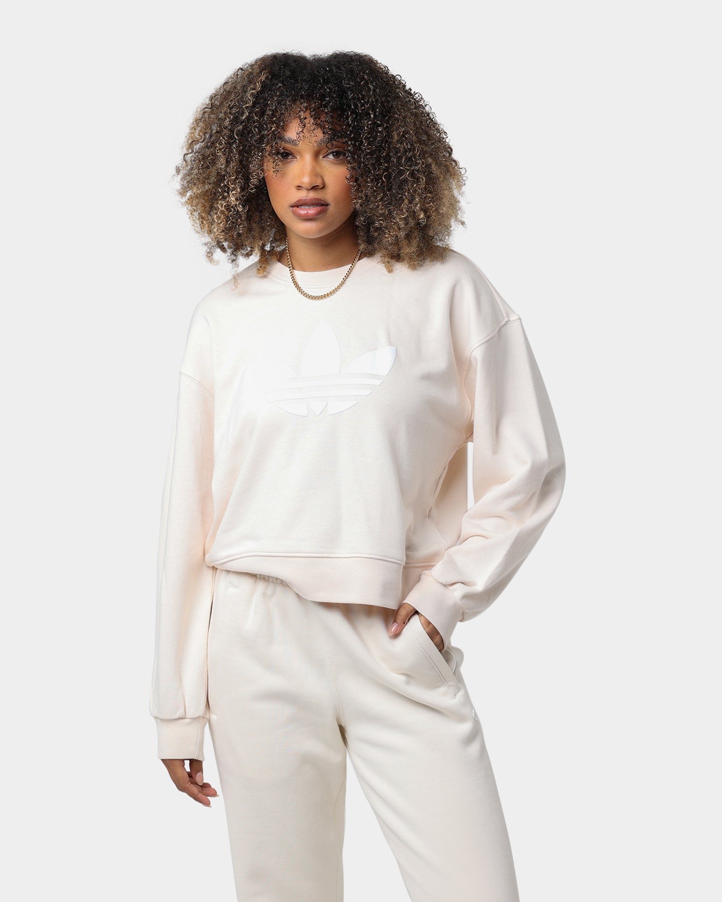 Adidas Women's Wonder White Crewneck Sweatshirt - Comfortable Casual Pullover for Workout, Lounge & Everyday Wear