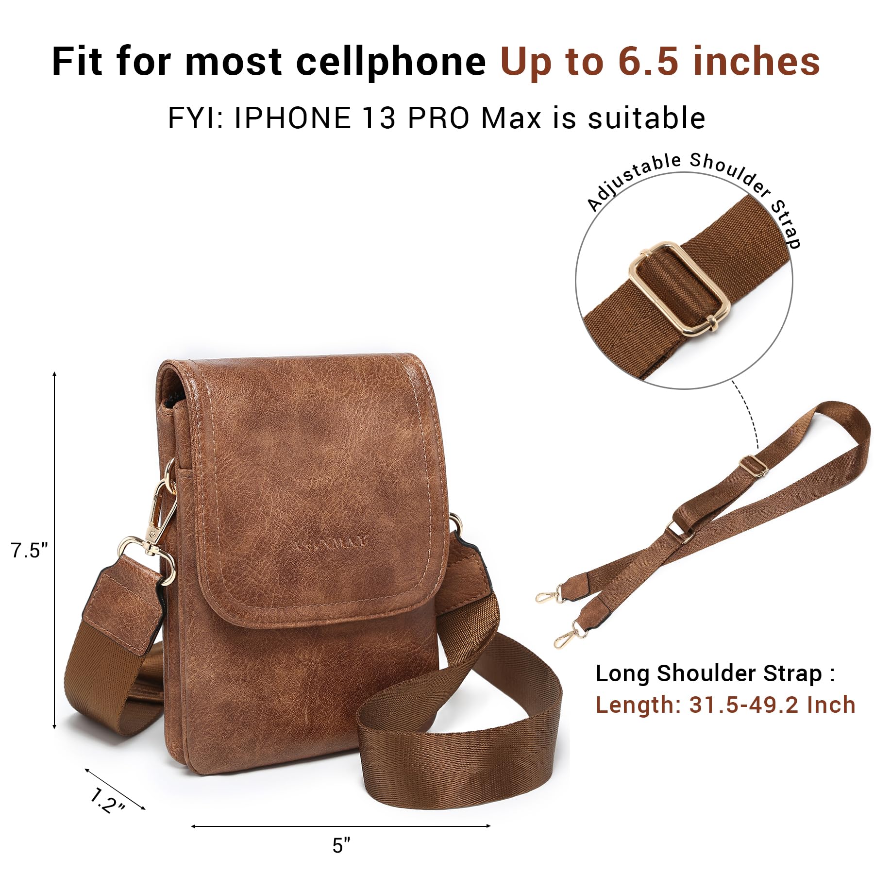 VONMAY Vegan Leather Small Crossbody Bag for Women - 3 Compartment Phone Wallet Purse with Adjustable Strap | Perfect for Everyday Use, Travel & Shopping
