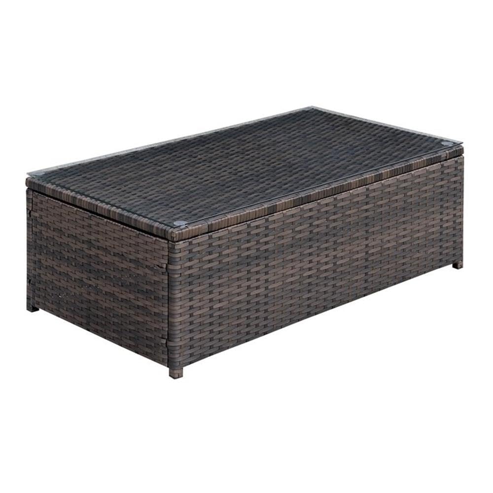 Brown and Beige Outdoor Patio Glass Top Coffee Table - Weather-Resistant Garden Furniture for Poolside, Deck, and Backyard Relaxation