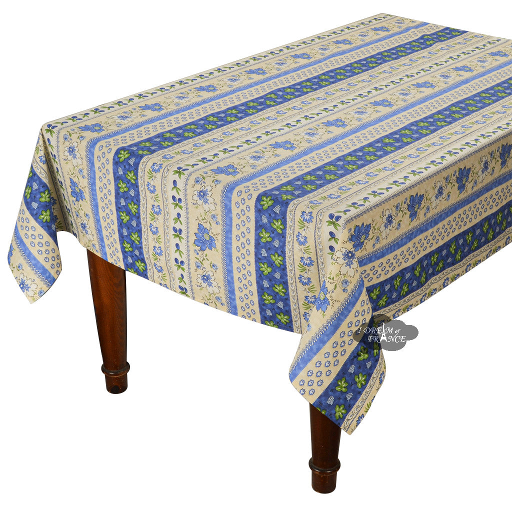 Le Cluny 60x132 Inch Rectangular Monaco Beige & Blue Acrylic Coated Cotton Provence Tablecloth - Waterproof & Stain-Resistant for Outdoor Dining, Picnics, and French Country Decor