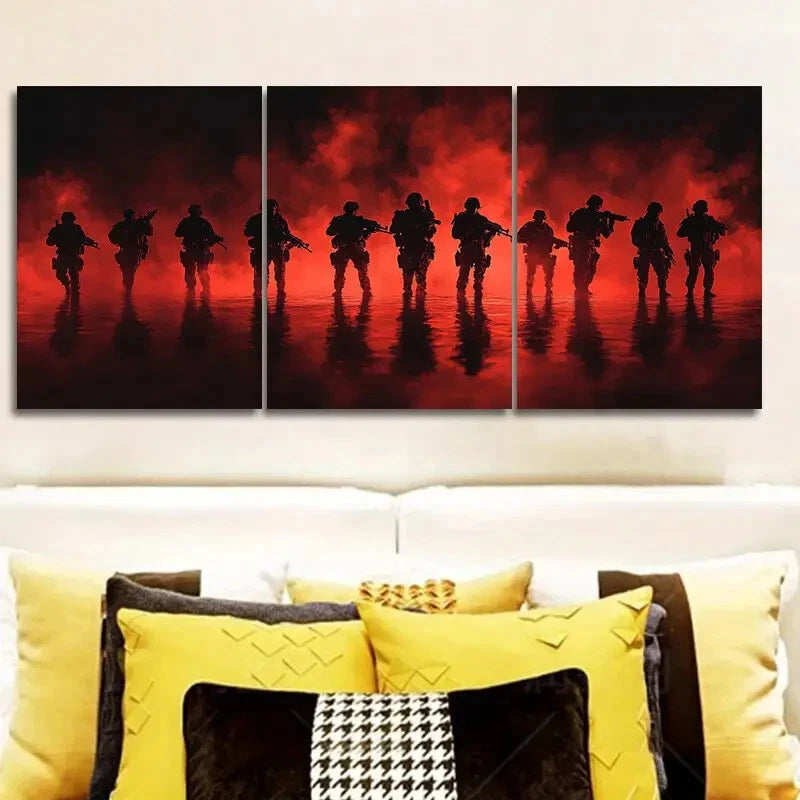3-Piece Military Soldier Formation Metal Wall Art - Ready to Hang Army Decor for Living Room, Office & Man Cave