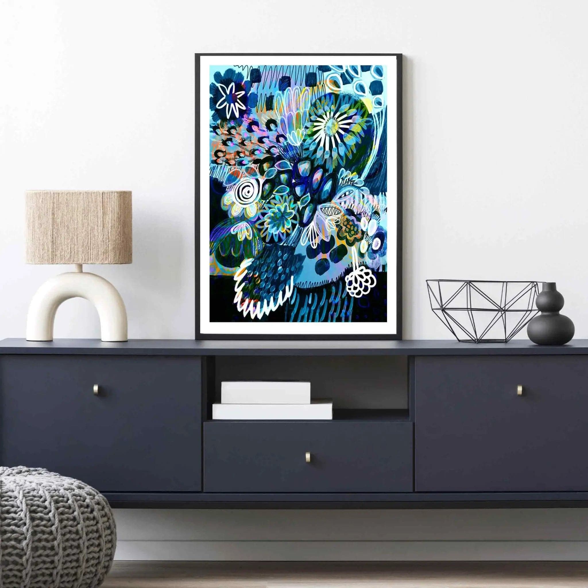 Modern Abstract Wall Art Print - Moody Blues Mixed Bunch Canvas Painting - Perfect for Living Room, Bedroom & Office Decor