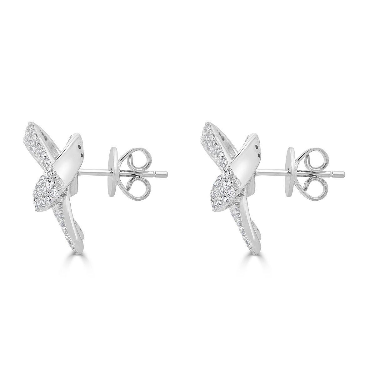 Platinum Plated Sterling Silver Cubic Zirconia Bow Tie Stud Earrings for Women - Elegant Gift for Bridesmaids, Prom, Wedding & Special Occasions