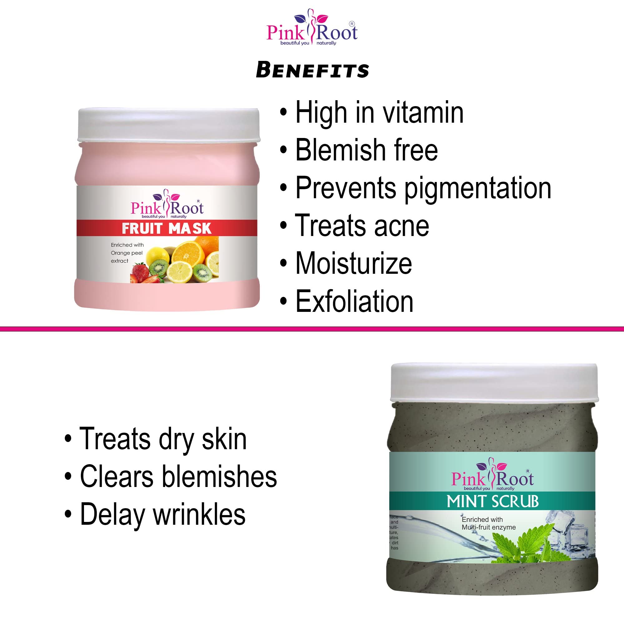 Pink Root Fruit Face Mask 500g & Mint Scrub 500g - Natural Skincare Set for Glowing Skin | Perfect for Spa Day & At-Home Facial Treatments