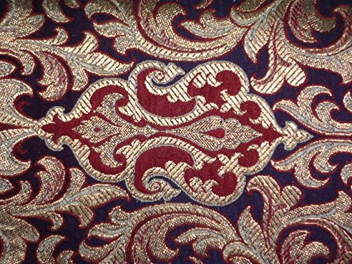 Navy Blue and Maroon Silk Brocade Fabric with Metallic Gold - Premium Material for Sewing, Fashion Design, Home Decor, Doll Dresses, and Interior Furnishing - Perfect for DIY Projects, Wedding Decor, and Luxury Upholstery